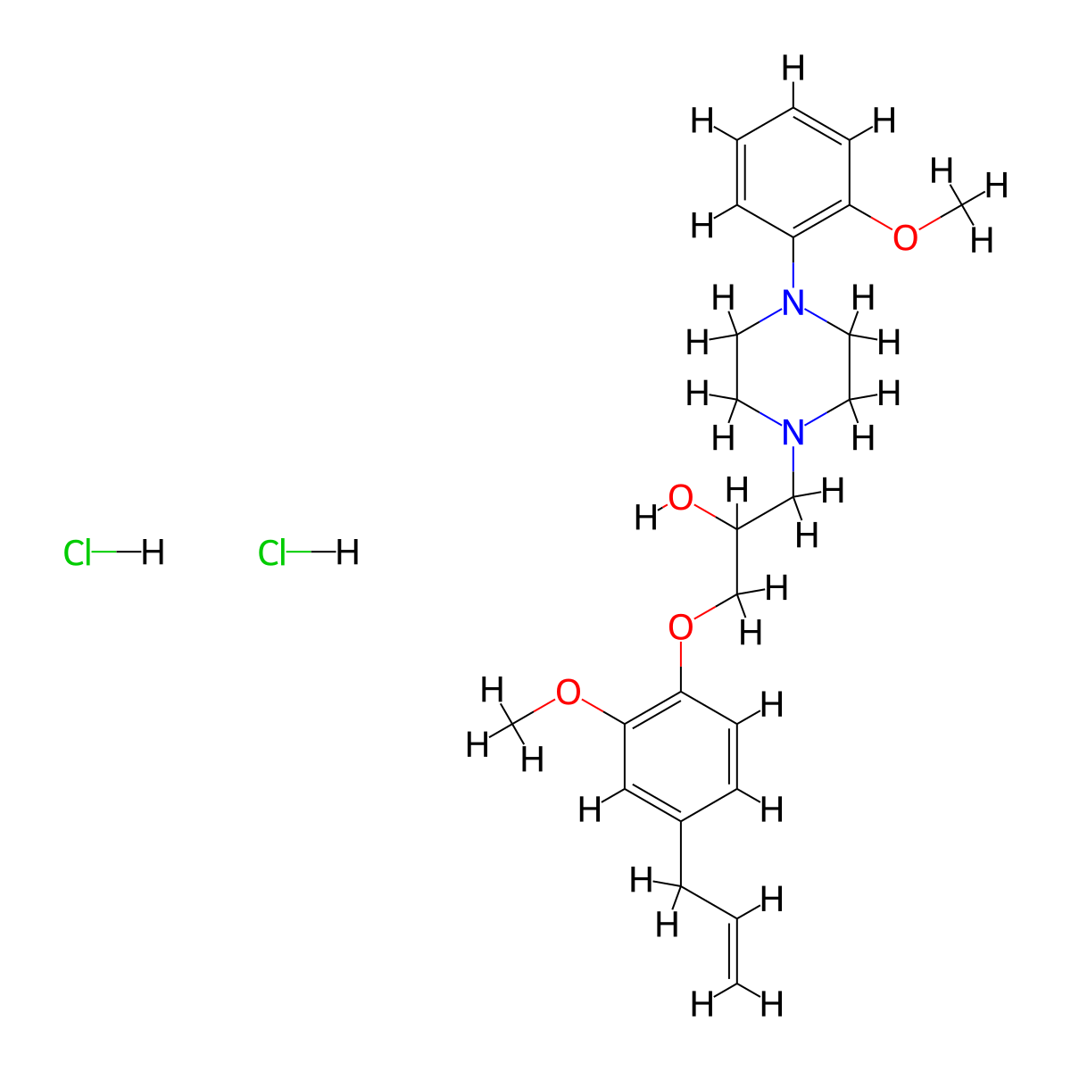 1-(4-Allyl-2-methoxyphenoxy)-3-(4-(2-methoxyphenyl)piperazin-1-yl)propan-2-ol dihydrochloride molecular structure, CAS 473268-38-1