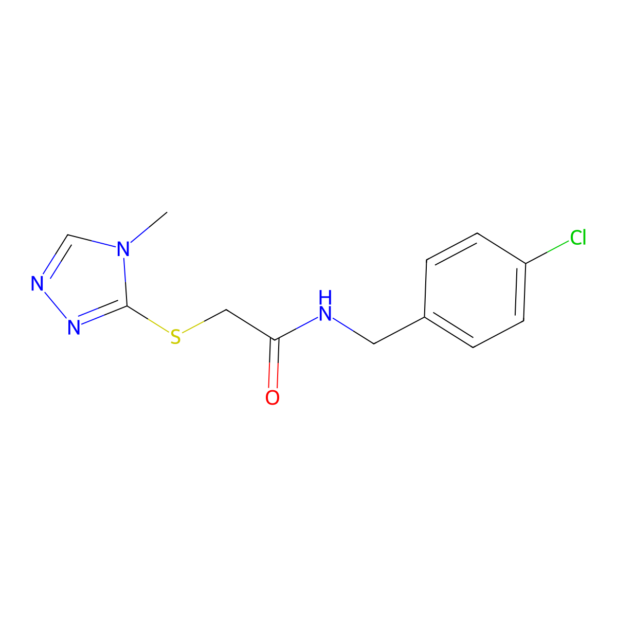 N-[(4-chlorophenyl)methyl]-2-[(4-methyl-1,2,4-triazol-3-yl)sulfanyl]acetamide molecular structure, CAS 473274-16-7