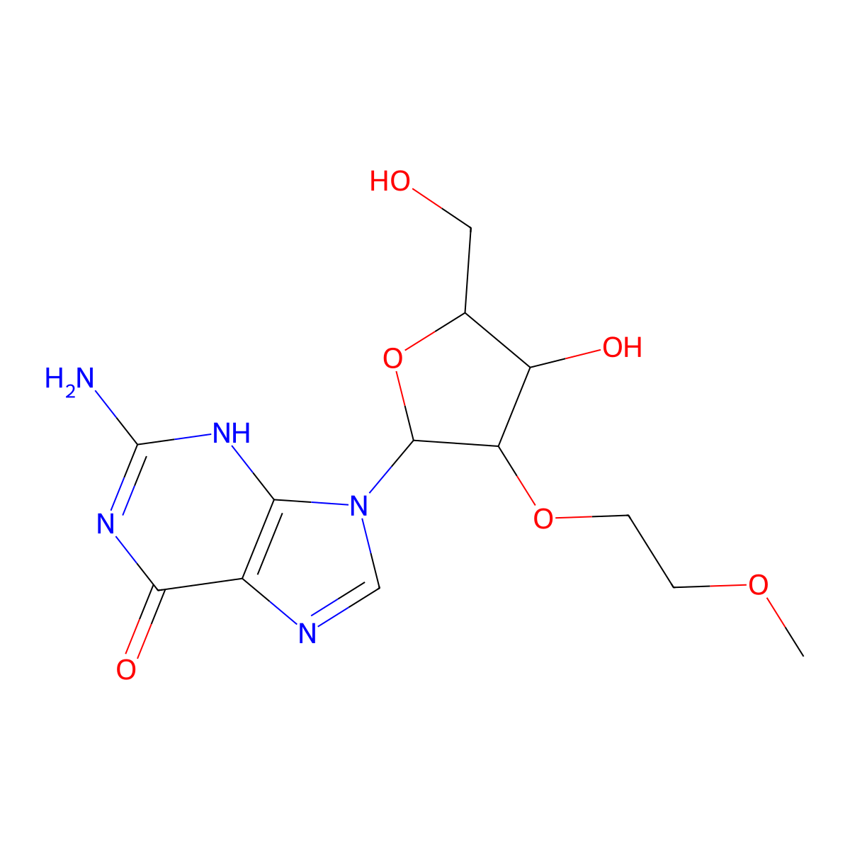 2-amino-9-[(2R,3R,4R,5R)-4-hydroxy-5-(hydroxymethyl)-3-(2-methoxyethoxy)oxolan-2-yl]-3H-purin-6-one molecular structure, CAS 473278-54-5