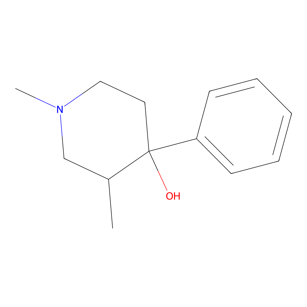1,3-Dimethyl-4-phenyl-4-piperidinol molecular structure, CAS 4733-71-5