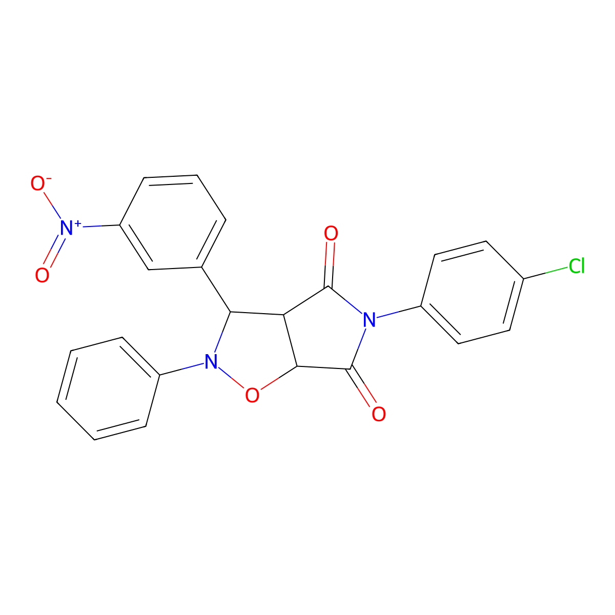 5-(4-chlorophenyl)-3-(3-nitrophenyl)-2-phenyldihydro-2H-pyrrolo[3,4-d]isoxazole-4,6(5H,6aH)-dione molecular structure, CAS 473390-53-3