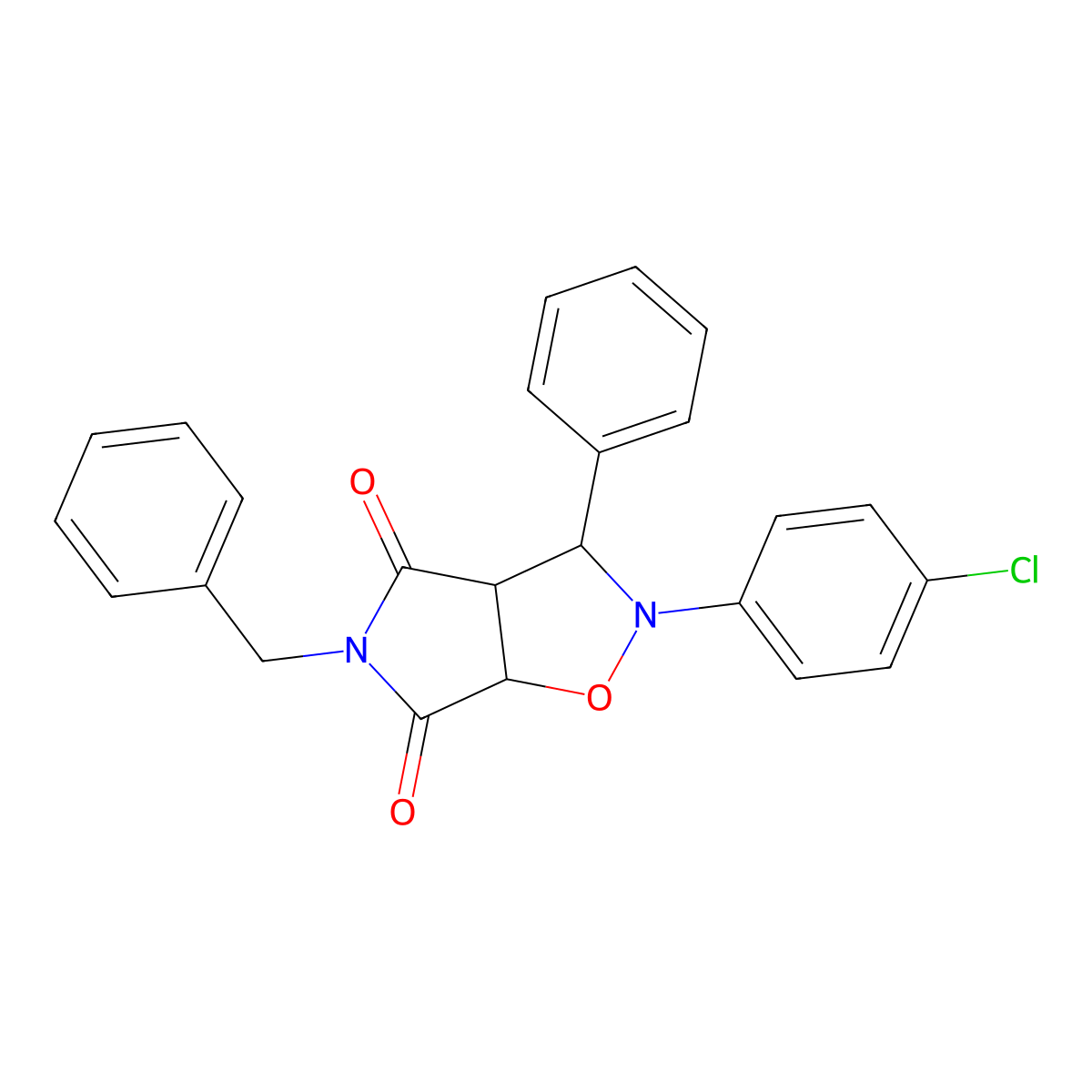 5-benzyl-2-(4-chlorophenyl)-3-phenyldihydro-2H-pyrrolo[3,4-d][1,2]oxazole-4,6(3H,5H)-dione molecular structure, CAS 473390-99-7