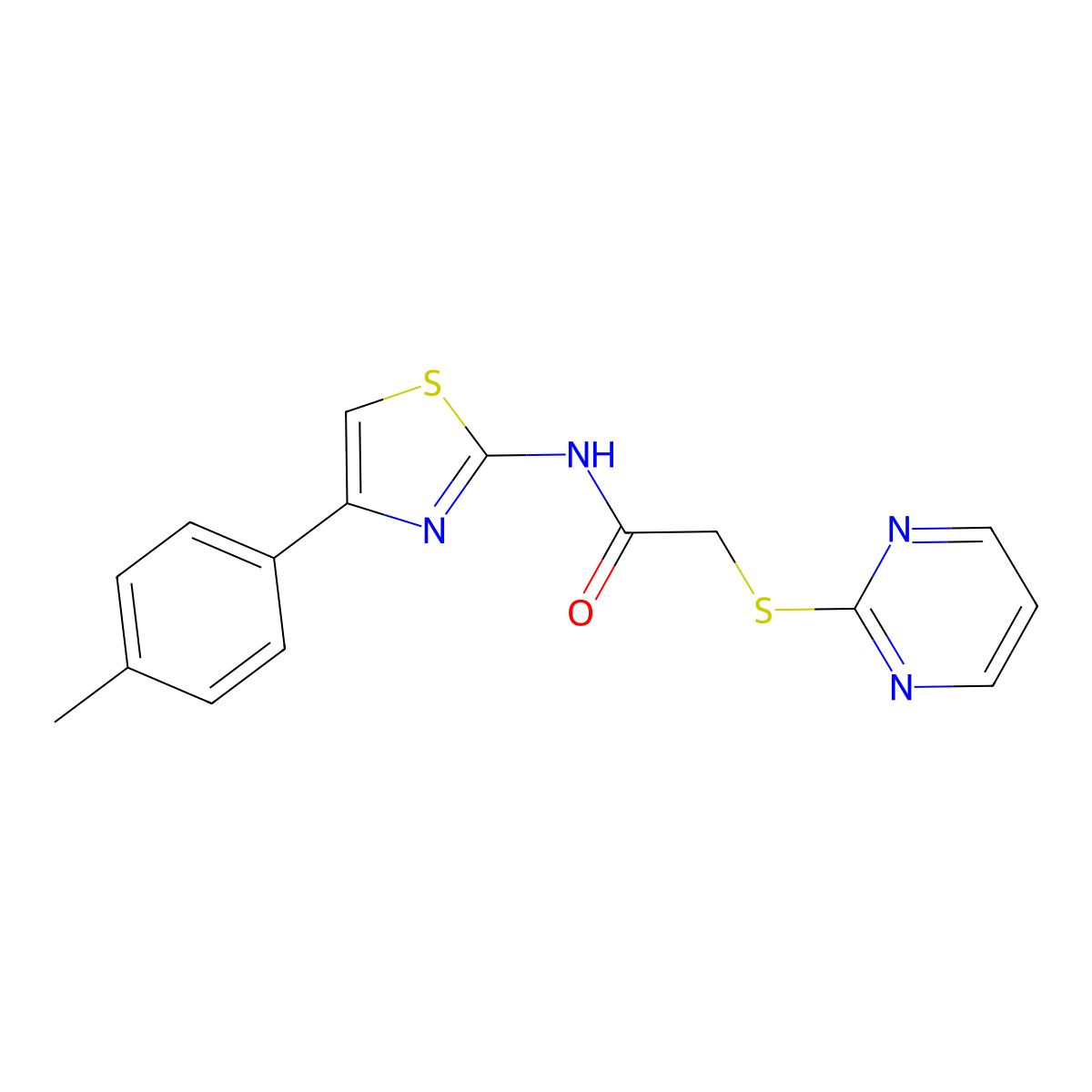N-[4-(4-methylphenyl)-1,3-thiazol-2-yl]-2-pyrimidin-2-ylsulfanylacetamide molecular structure, CAS 473407-18-0