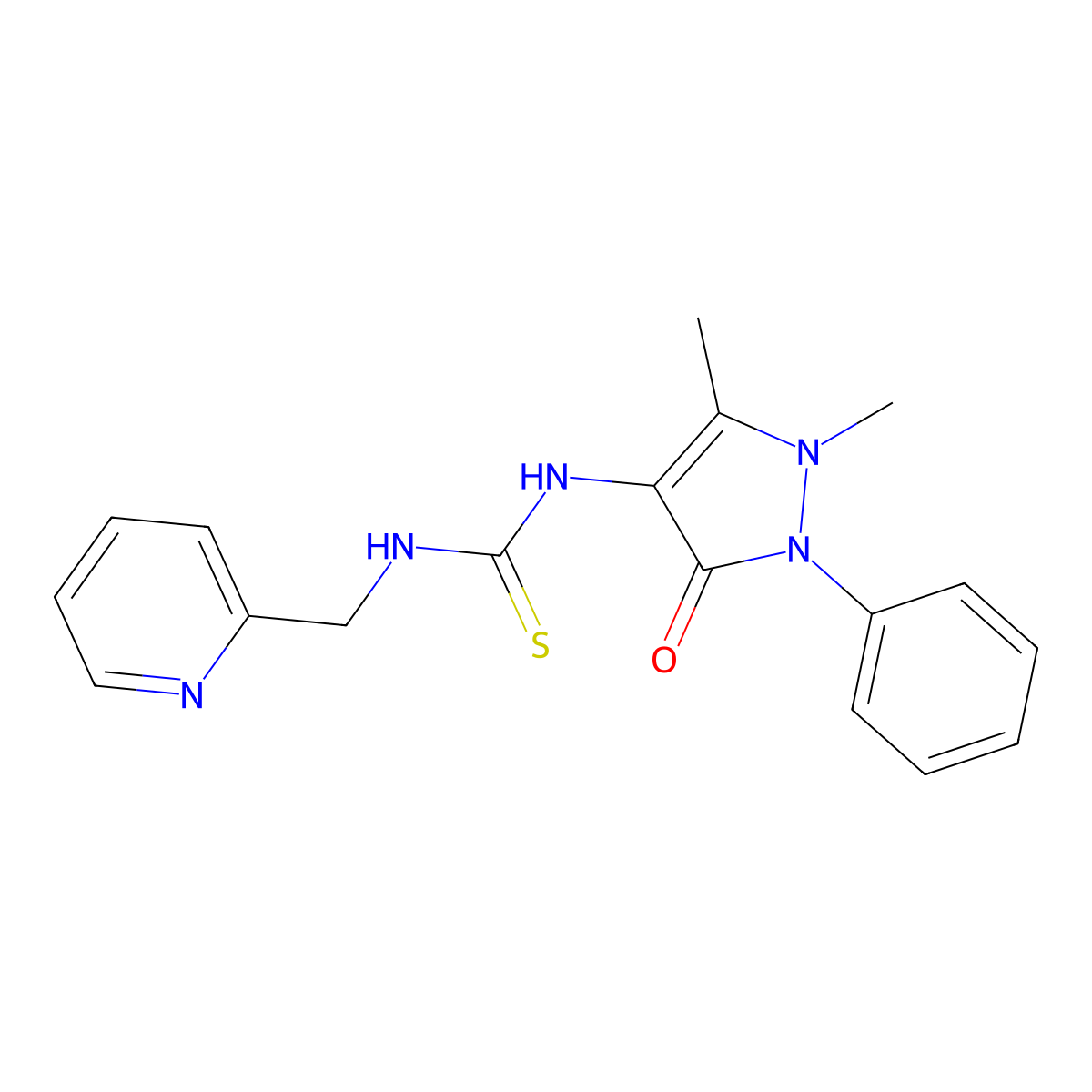 3-(1,5-dimethyl-3-oxo-2-phenyl-2,3-dihydro-1H-pyrazol-4-yl)-1-[(pyridin-2-yl)methyl]thiourea molecular structure, CAS 473427-37-1