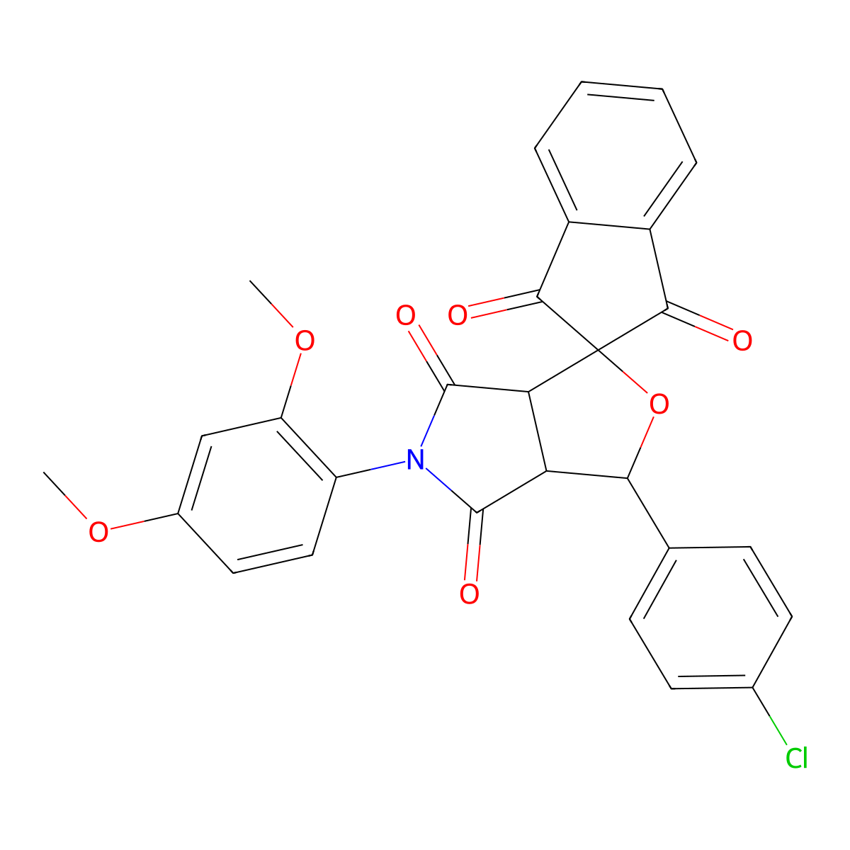 1-(4-chlorophenyl)-5-(2,4-dimethoxyphenyl)spiro[3a,6a-dihydro-1H-furo[3,4-c]pyrrole-3,2'-indene]-1',3',4,6-tetrone molecular structure, CAS 473443-22-0