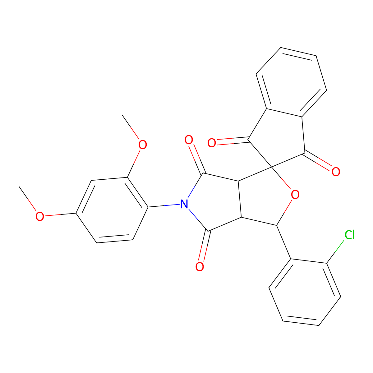 1-(2-chlorophenyl)-5-(2,4-dimethoxyphenyl)spiro[3a,6a-dihydro-1H-furo[3,4-c]pyrrole-3,2'-indene]-1',3',4,6-tetrone molecular structure, CAS 473443-28-6
