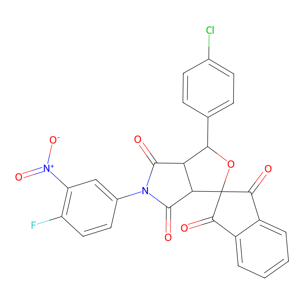 1-(4-chlorophenyl)-5-(4-fluoro-3-nitrophenyl)spiro[3a,6a-dihydro-1H-furo[3,4-c]pyrrole-3,2'-indene]-1',3',4,6-tetrone molecular structure, CAS 473444-88-1