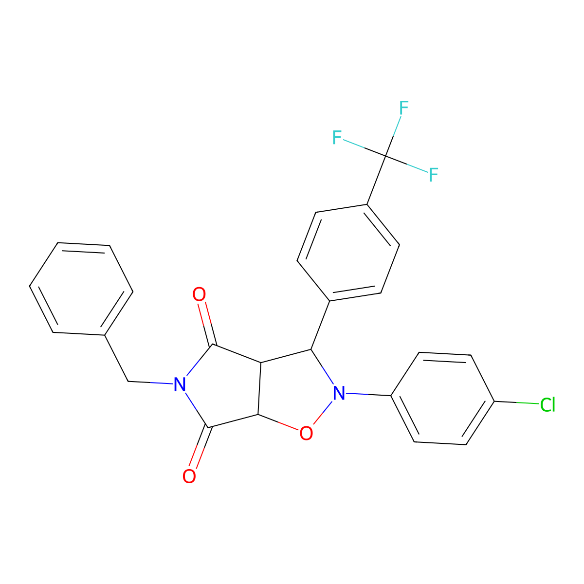 5-benzyl-2-(4-chlorophenyl)-3-(4-(trifluoromethyl)phenyl)dihydro-2H-pyrrolo[3,4-d]isoxazole-4,6(5H,6aH)-dione molecular structure, CAS 473444-93-8