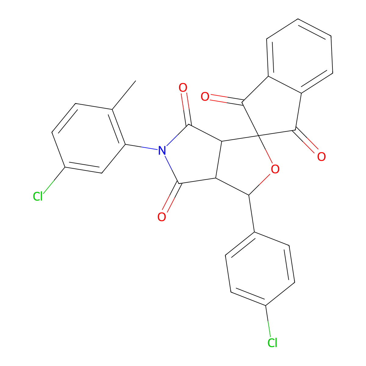5-(5-chloro-2-methylphenyl)-1-(4-chlorophenyl)spiro[3a,6a-dihydro-1H-furo[3,4-c]pyrrole-3,2'-indene]-1',3',4,6-tetrone molecular structure, CAS 473444-94-9