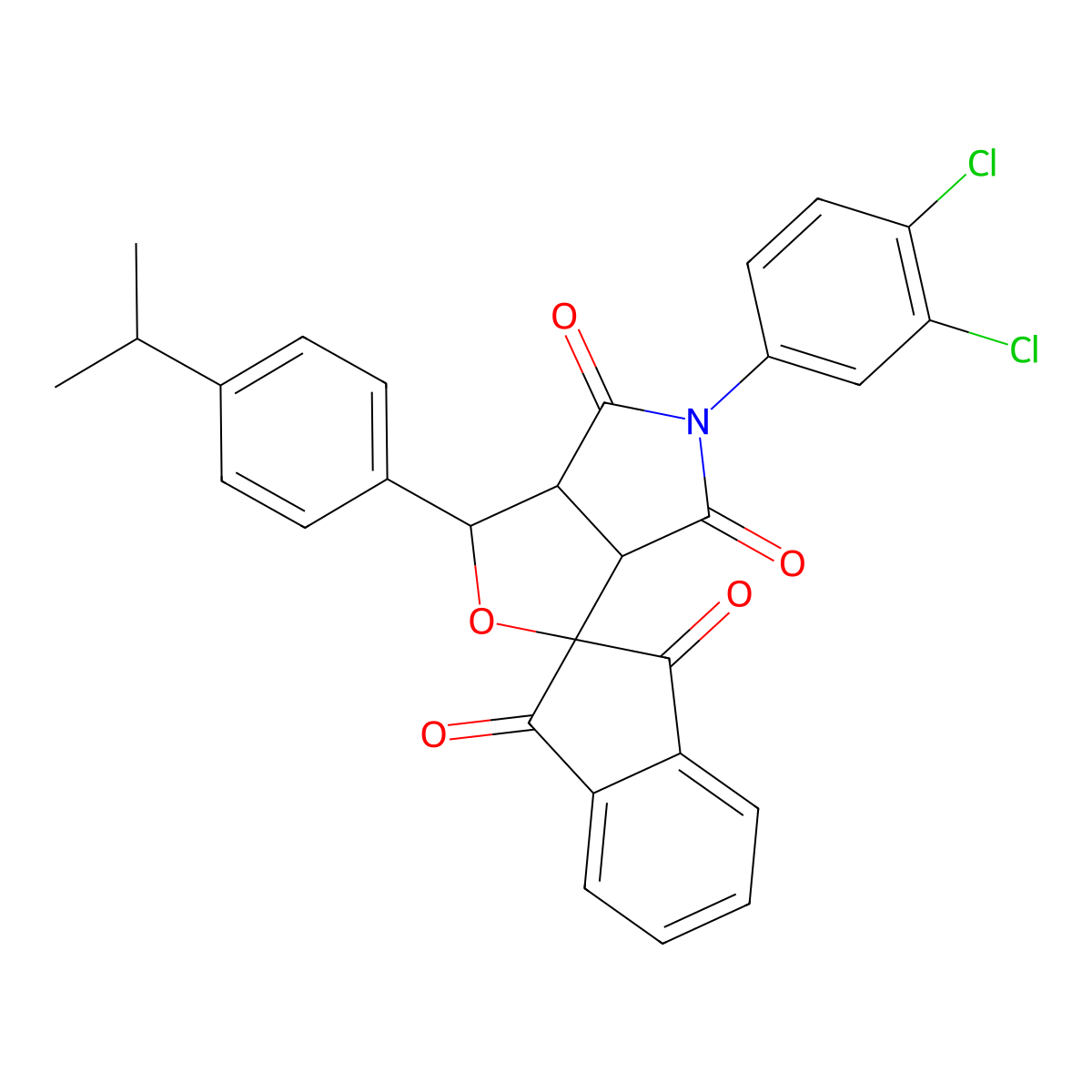 5-(3,4-dichlorophenyl)-1-(4-propan-2-ylphenyl)spiro[3a,6a-dihydro-1H-furo[3,4-c]pyrrole-3,2'-indene]-1',3',4,6-tetrone molecular structure, CAS 473444-96-1
