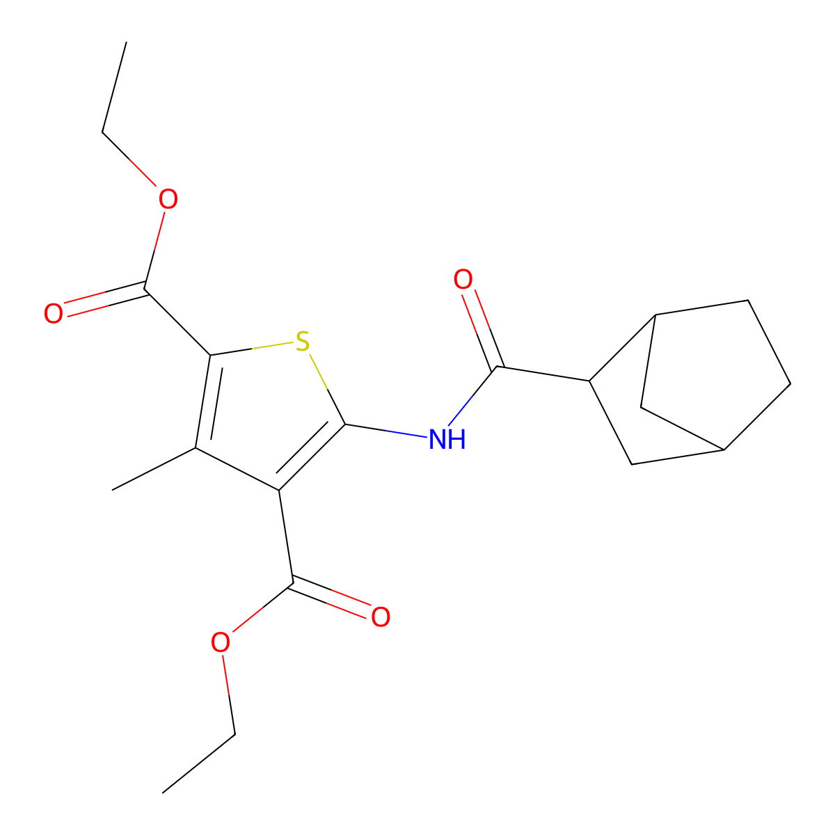 Diethyl 5-[(bicyclo[2.2.1]hept-2-ylcarbonyl)amino]-3-methyl-2,4-thiophenedicarboxylate molecular structure, CAS 473445-18-0