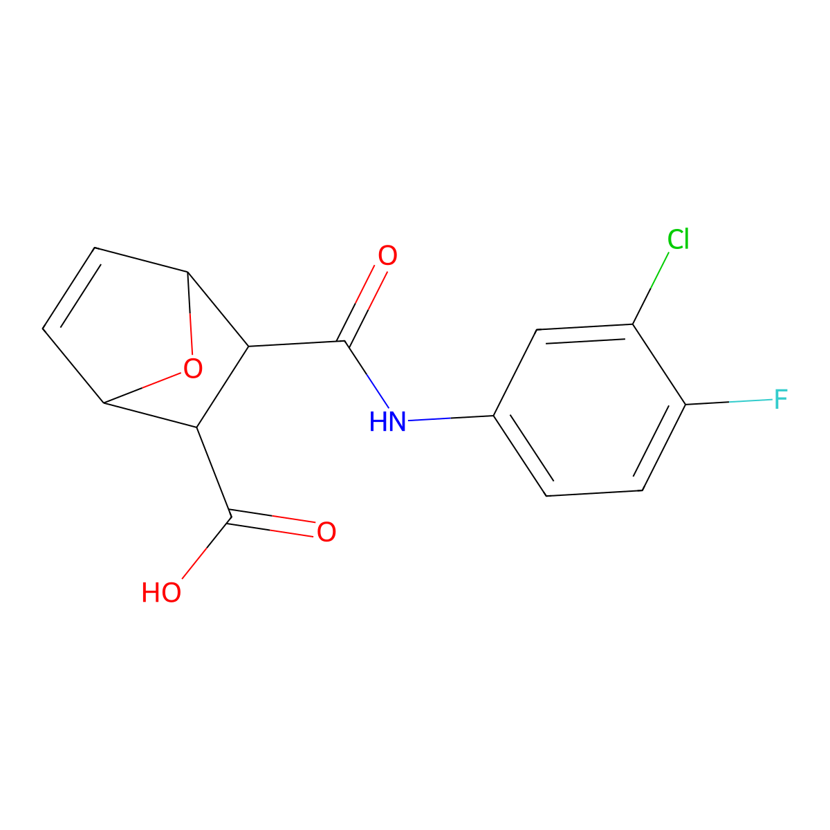 3-[(3-Chloro-4-fluorophenyl)carbamoyl]-7-oxabicyclo[2.2.1]hept-5-ene-2-carboxylic acid molecular structure, CAS 473445-19-1