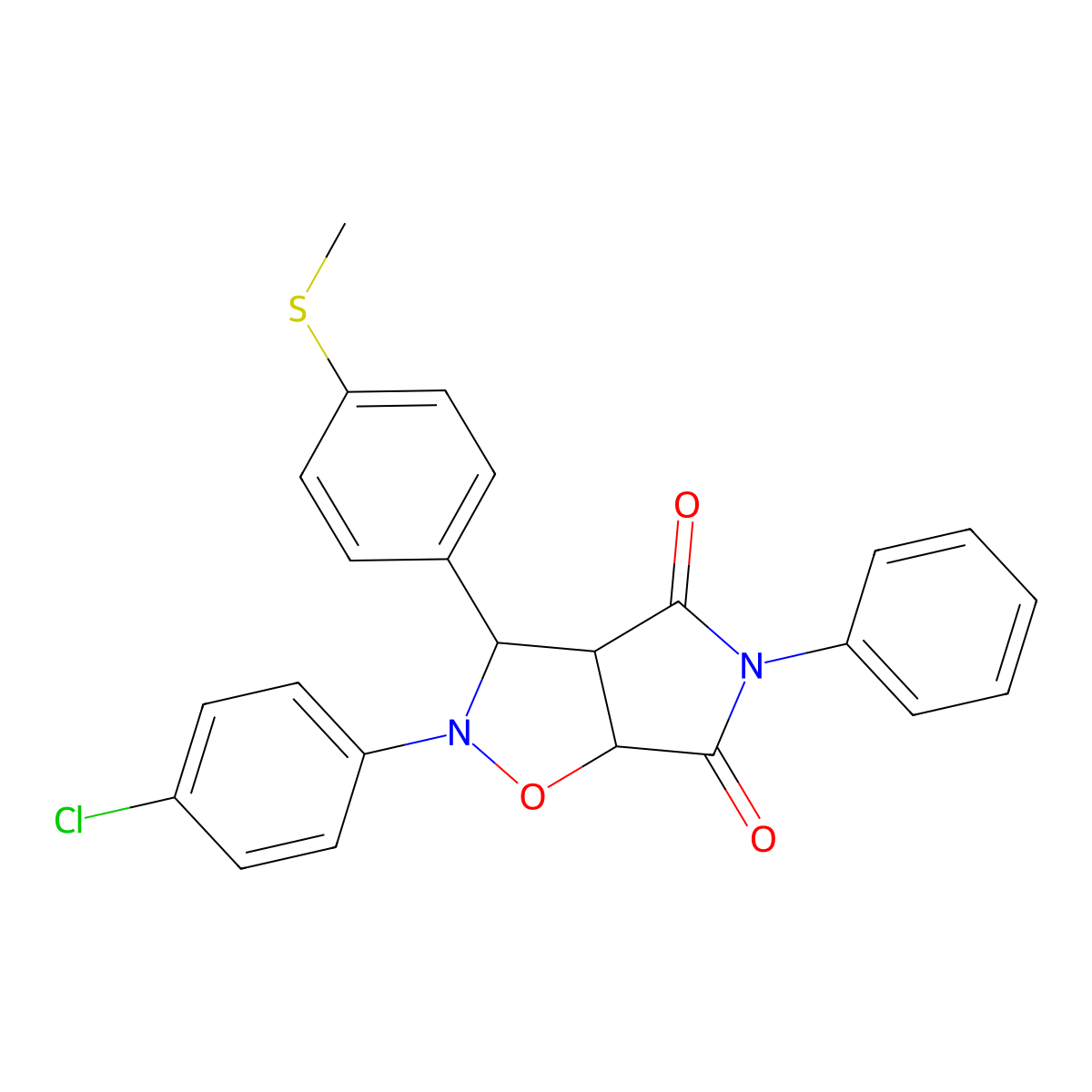 2-(4-chlorophenyl)-3-(4-(methylthio)phenyl)-5-phenyldihydro-2H-pyrrolo[3,4-d]isoxazole-4,6(5H,6aH)-dione molecular structure, CAS 473445-20-4