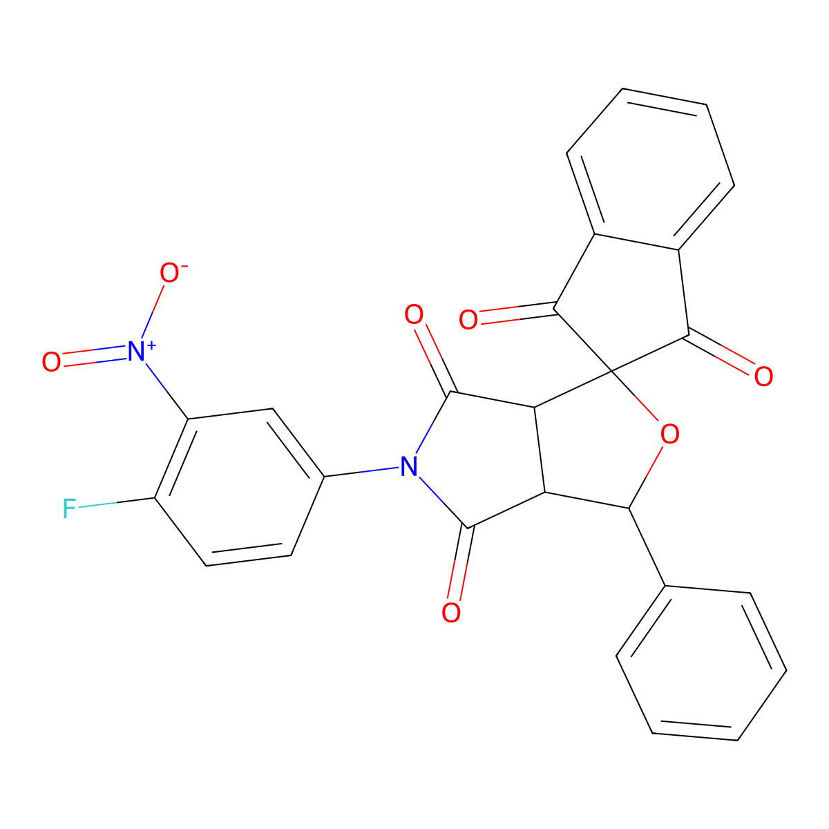 5-(4-fluoro-3-nitrophenyl)-1-phenylspiro[3a,6a-dihydro-1H-furo[3,4-c]pyrrole-3,2'-indene]-1',3',4,6-tetrone molecular structure, CAS 473445-46-4