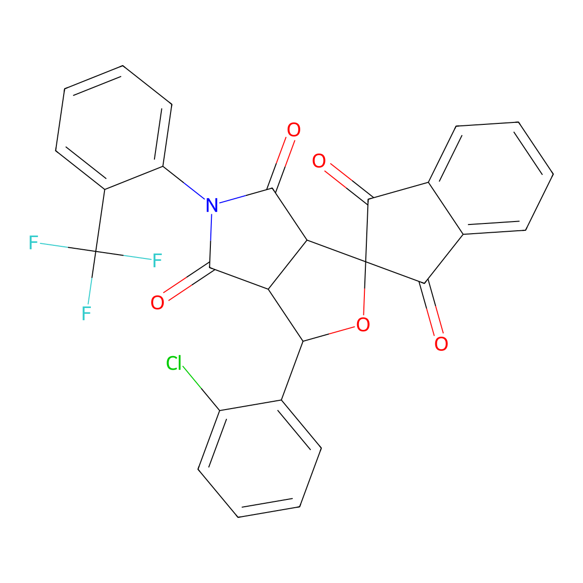 1-(2-chlorophenyl)-5-[2-(trifluoromethyl)phenyl]spiro[3a,6a-dihydro-1H-furo[3,4-c]pyrrole-3,2'-indene]-1',3',4,6-tetrone molecular structure, CAS 473445-51-1