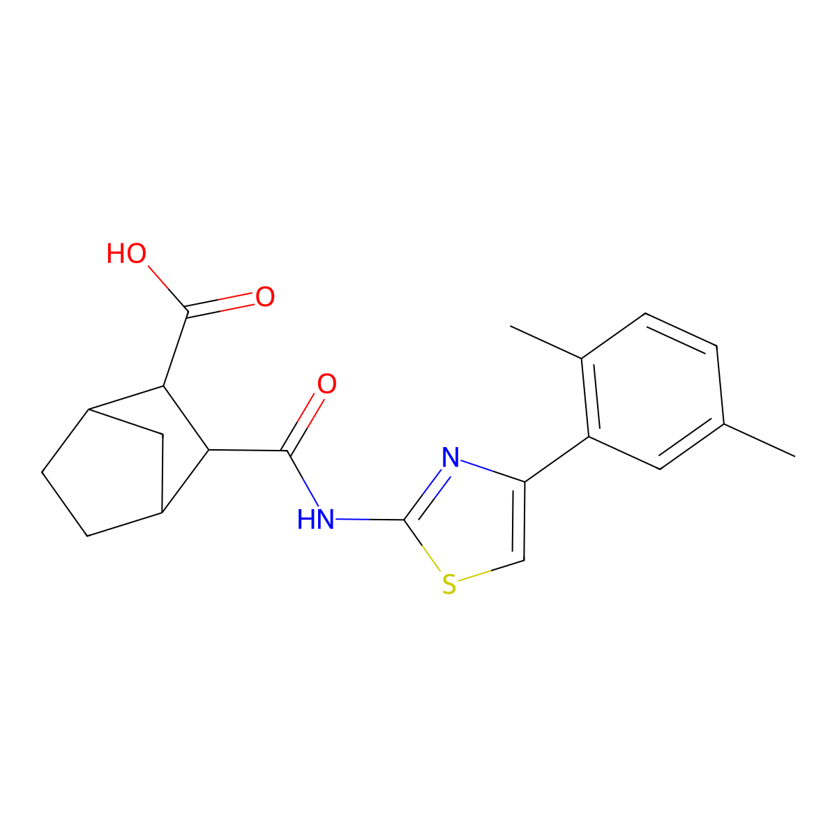 3-{[4-(2,5-Dimethylphenyl)-1,3-thiazol-2-yl]carbamoyl}bicyclo[2.2.1]heptane-2-carboxylic acid molecular structure, CAS 473446-51-4