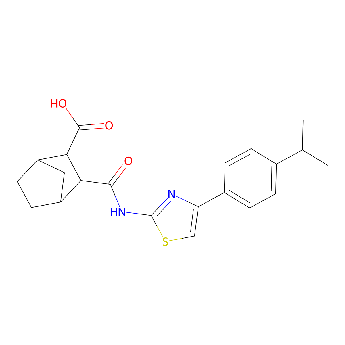 3-({[4-(4-Isopropylphenyl)-1,3-thiazol-2-yl]amino}carbonyl)bicyclo[2.2.1]heptane-2-carboxylic acid molecular structure, CAS 473446-65-0