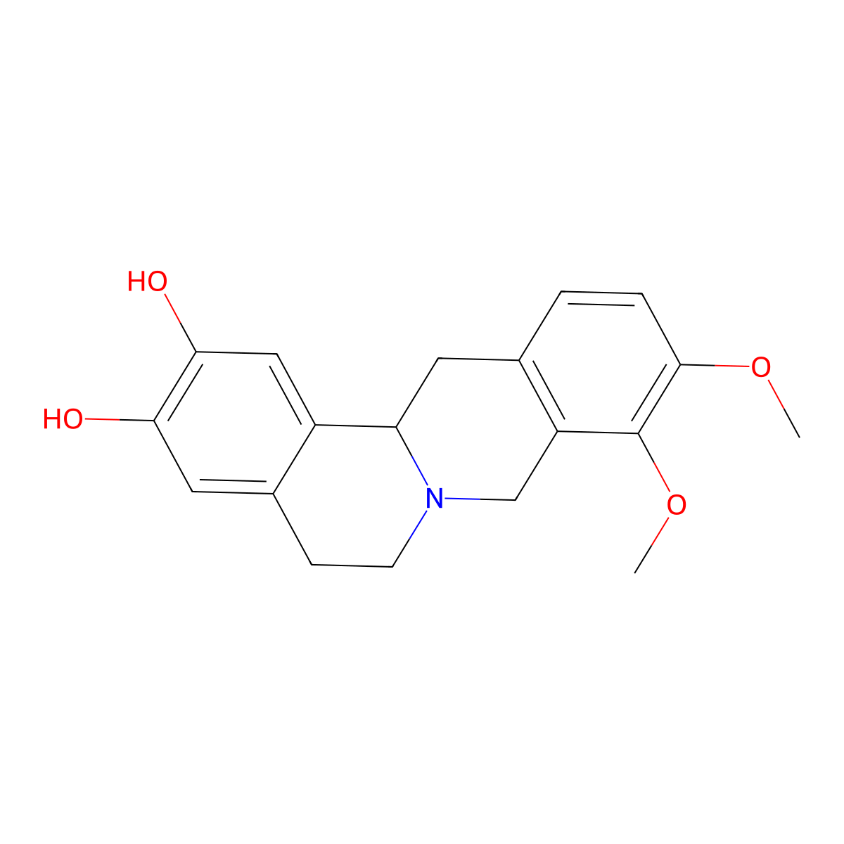 9,10-Dimethoxy-5,8,13,13a-tetrahydro-6H-isoquinolino[3,2-a]isoquinoline-2,3-diol molecular structure, CAS 47346-21-4