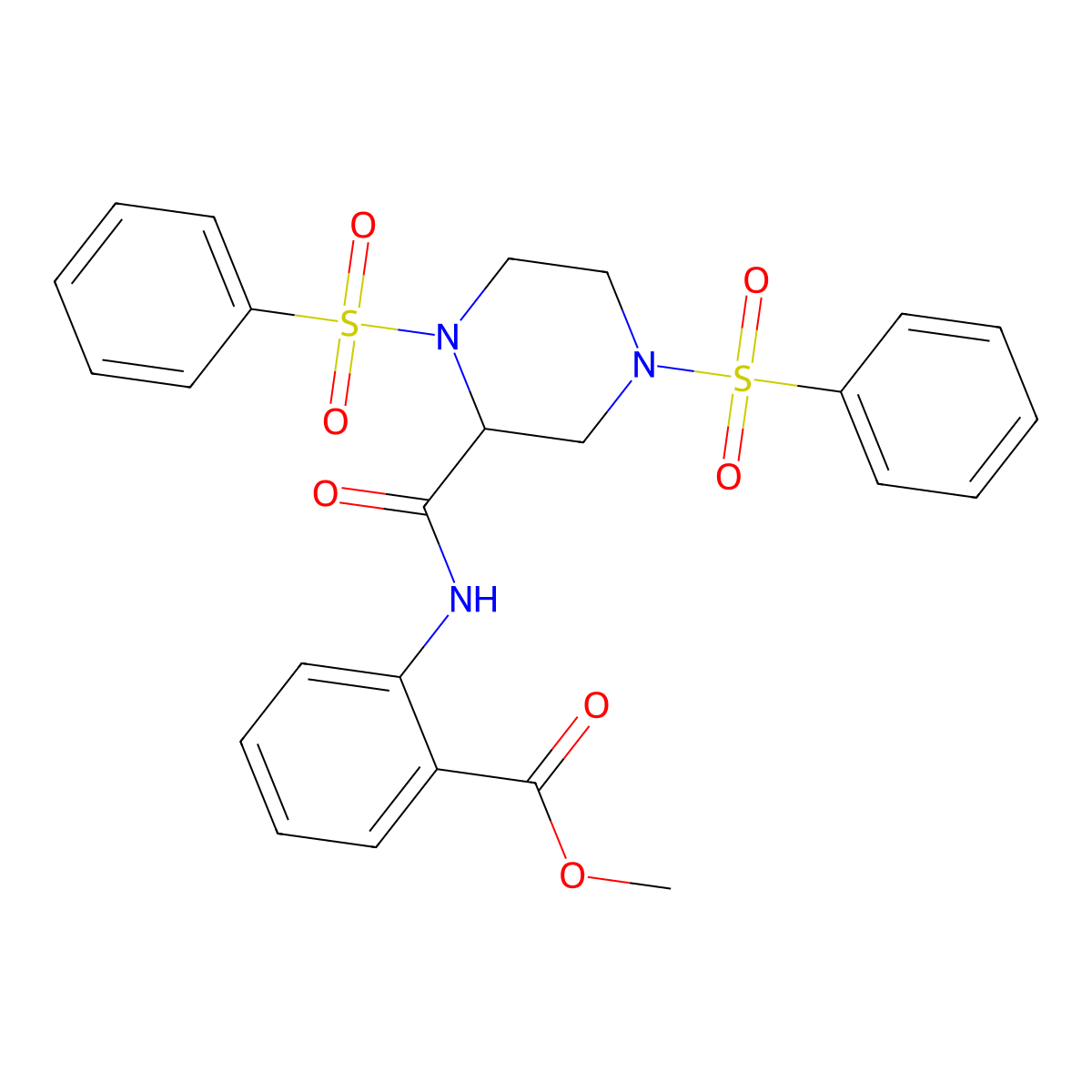 Methyl 2-[[1,4-bis(benzenesulfonyl)piperazine-2-carbonyl]amino]benzoate molecular structure, CAS 473565-11-6