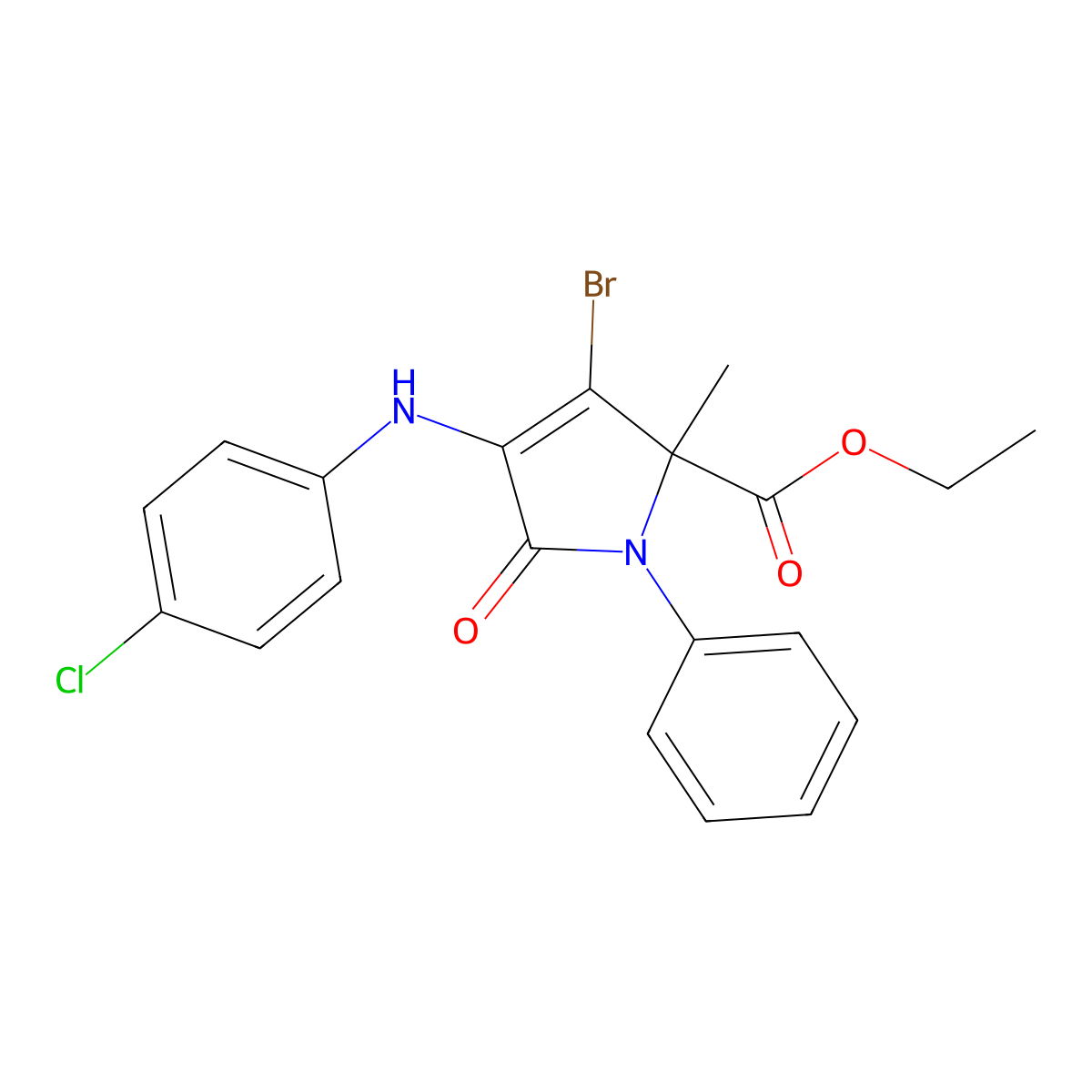 ethyl 3-bromo-4-[(4-chlorophenyl)amino]-2-methyl-5-oxo-1-phenyl-2,5-dihydro-1H-pyrrole-2-carboxylate molecular structure, CAS 473566-25-5