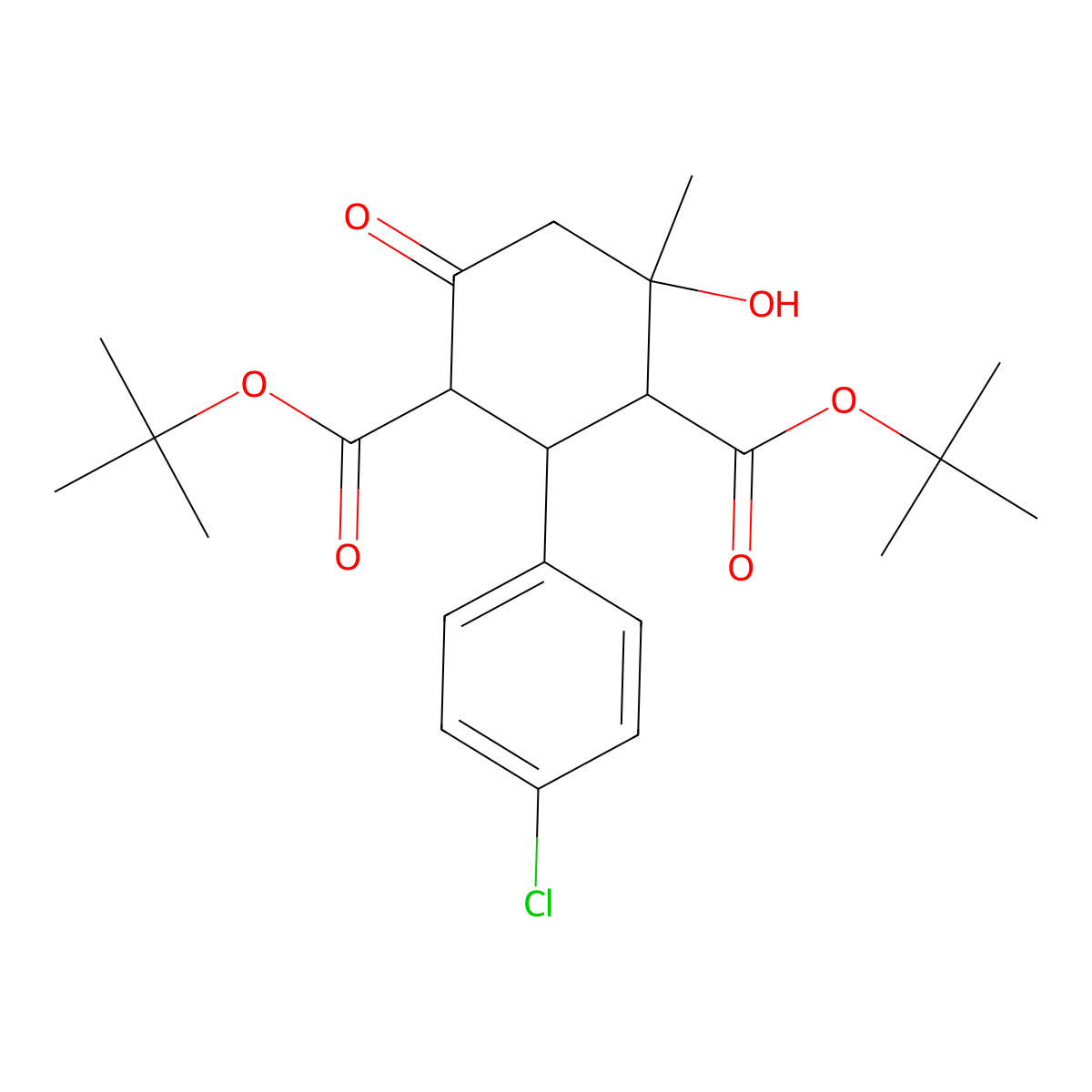 Di-tert-butyl 2-(4-chlorophenyl)-4-hydroxy-4-methyl-6-oxocyclohexane-1,3-dicarboxylate molecular structure, CAS 473566-31-3