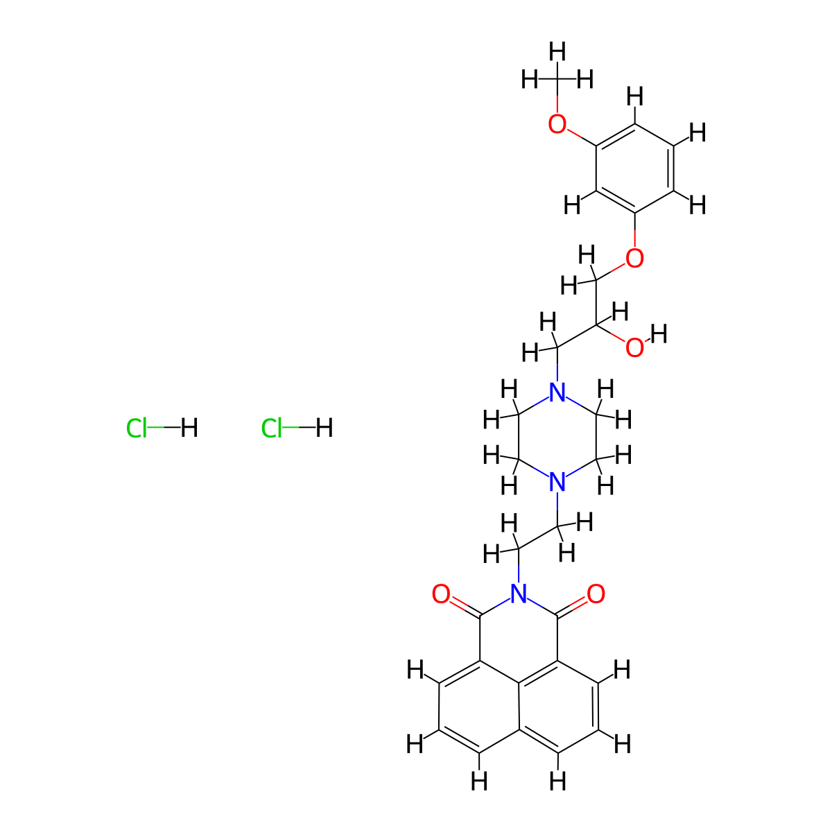 3-(2-{4-[2-Hydroxy-3-(3-methoxyphenoxy)propyl]piperazin-1-yl}ethyl)-3-azatricyclo[7.3.1.0^{5,13}]trideca-1(12),5,7,9(13),10-pentaene-2,4-dione dihydrochloride molecular structure, CAS 473567-89-4