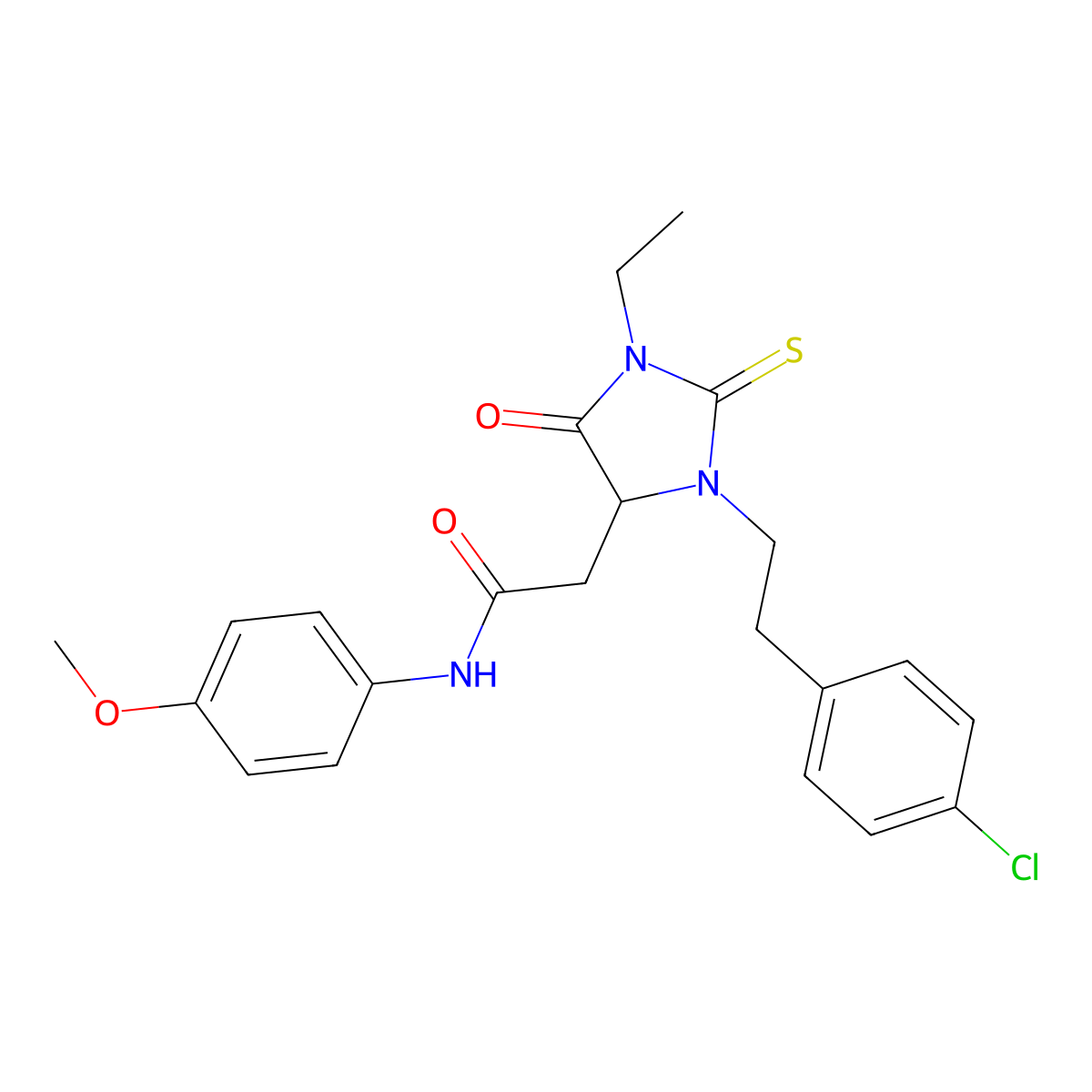 2-[3-[2-(4-chlorophenyl)ethyl]-1-ethyl-5-oxo-2-sulfanylideneimidazolidin-4-yl]-N-(4-methoxyphenyl)acetamide molecular structure, CAS 473568-26-2