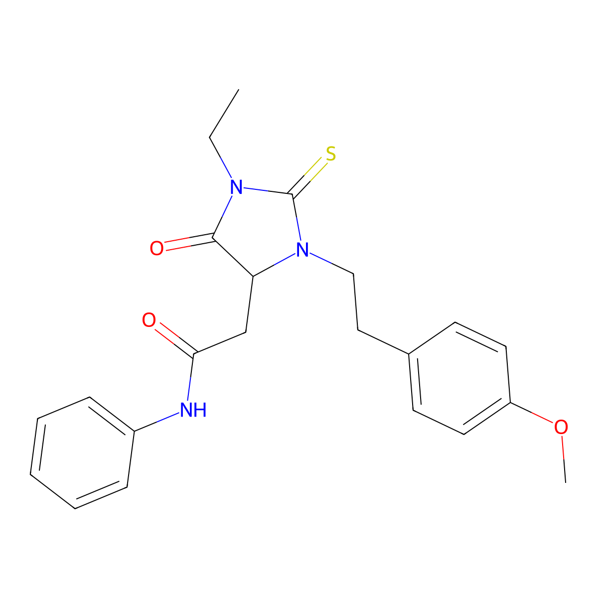 2-[1-ethyl-3-[2-(4-methoxyphenyl)ethyl]-5-oxo-2-sulfanylideneimidazolidin-4-yl]-N-phenylacetamide molecular structure, CAS 473568-29-5