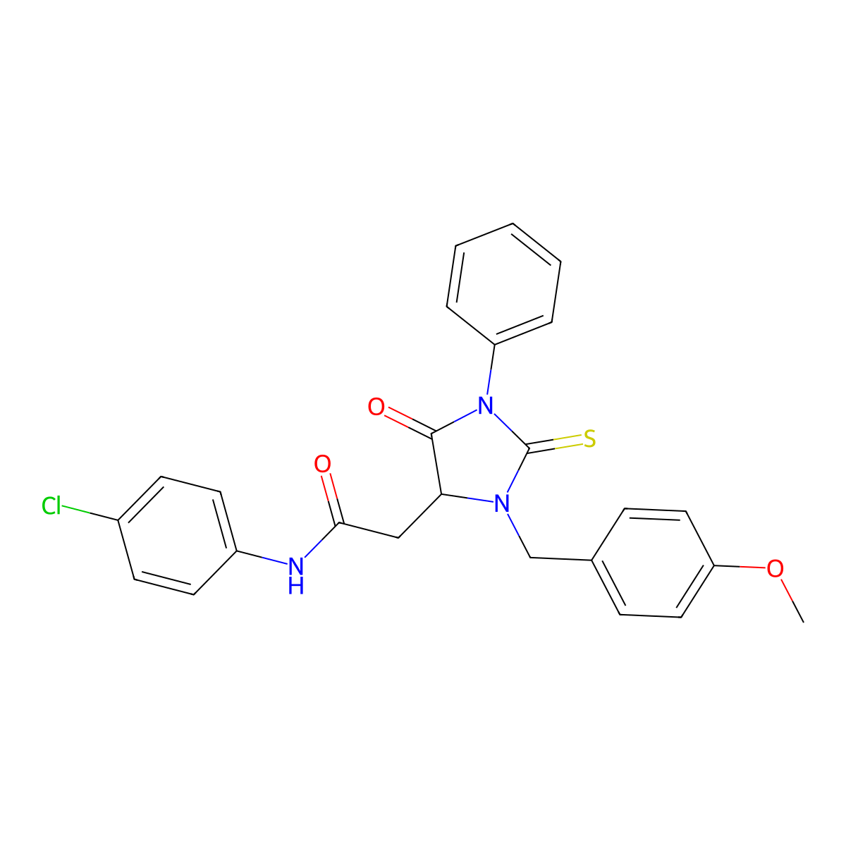 N-(4-chlorophenyl)-2-[3-[(4-methoxyphenyl)methyl]-5-oxo-1-phenyl-2-sulfanylideneimidazolidin-4-yl]acetamide molecular structure, CAS 473568-42-2