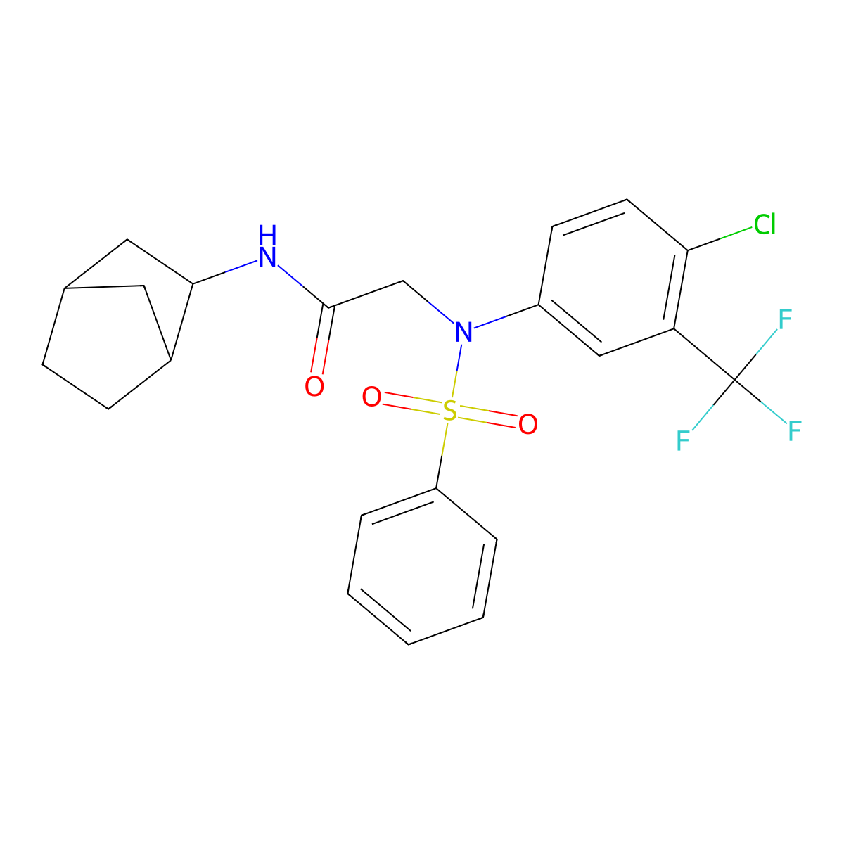 N-bicyclo[2.2.1]hept-2-yl-2-[4-chloro(phenylsulfonyl)-3-(trifluoromethyl)anilino]acetamide molecular structure, CAS 473568-58-0