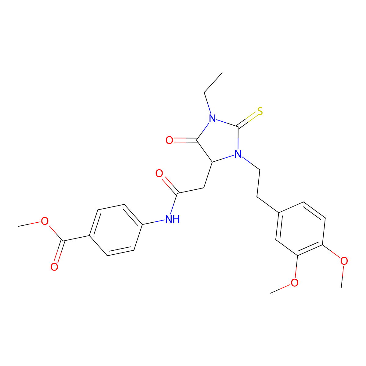 Methyl 4-[({3-[2-(3,4-dimethoxyphenyl)ethyl]-1-ethyl-5-oxo-2-thioxoimidazolidin-4-yl}acetyl)amino]benzoate molecular structure, CAS 473568-73-9
