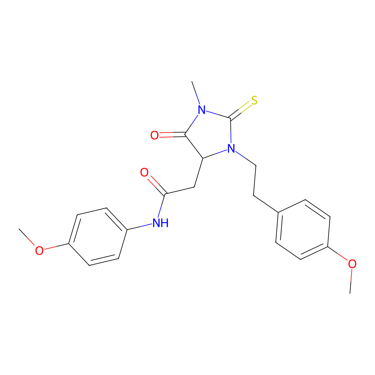N-(4-methoxyphenyl)-2-[3-[2-(4-methoxyphenyl)ethyl]-1-methyl-5-oxo-2-sulfanylideneimidazolidin-4-yl]acetamide molecular structure, CAS 473568-81-9