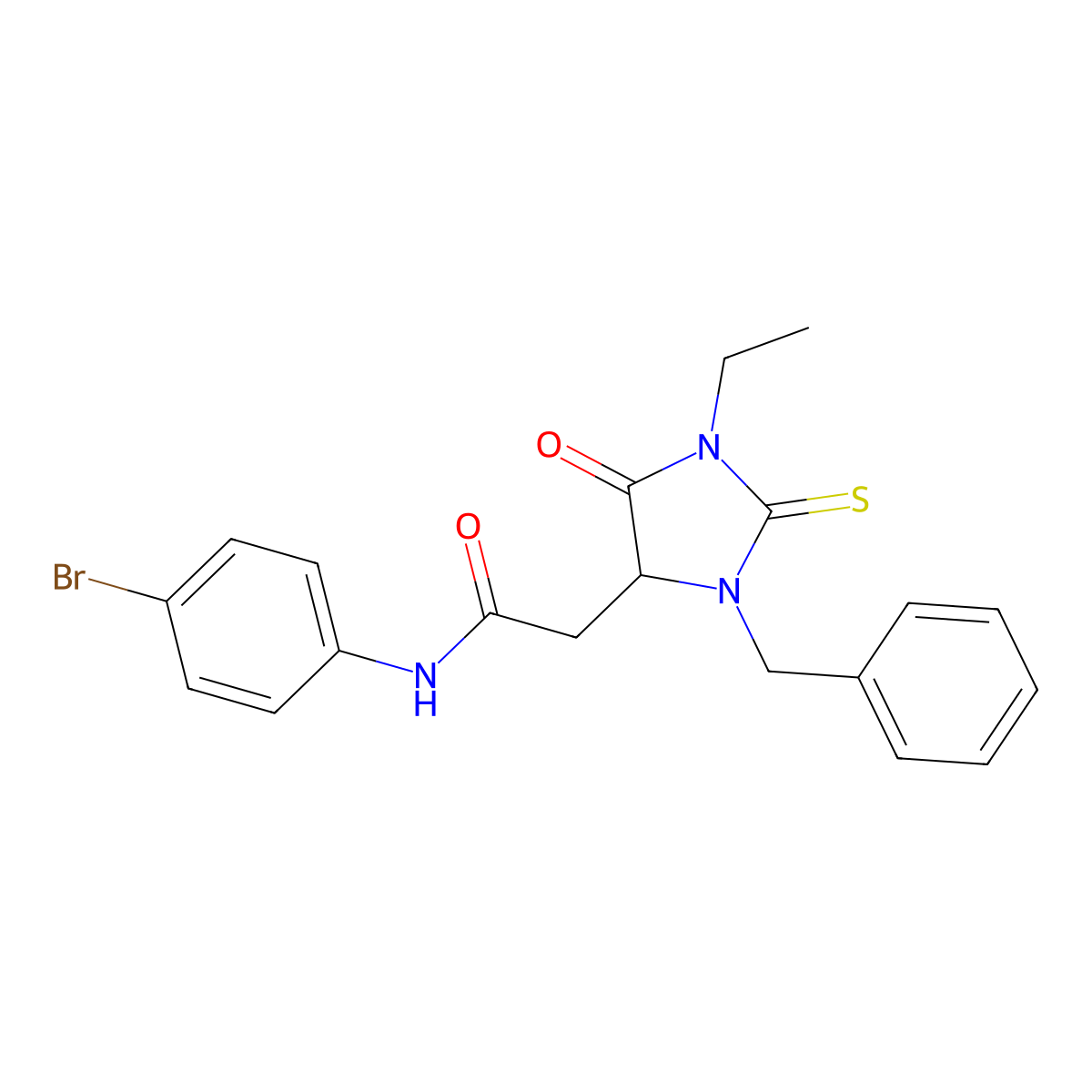 2-(3-benzyl-1-ethyl-5-oxo-2-sulfanylideneimidazolidin-4-yl)-N-(4-bromophenyl)acetamide molecular structure, CAS 473573-79-4