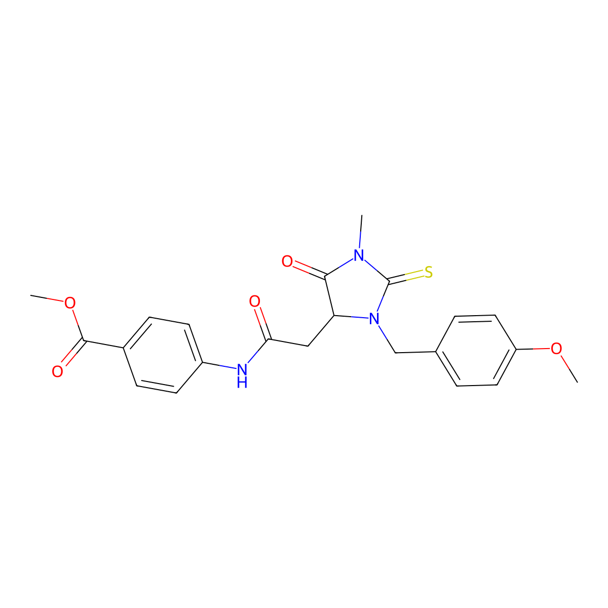 Methyl 4-[[2-[3-[(4-methoxyphenyl)methyl]-1-methyl-5-oxo-2-sulfanylideneimidazolidin-4-yl]acetyl]amino]benzoate molecular structure, CAS 473573-94-3