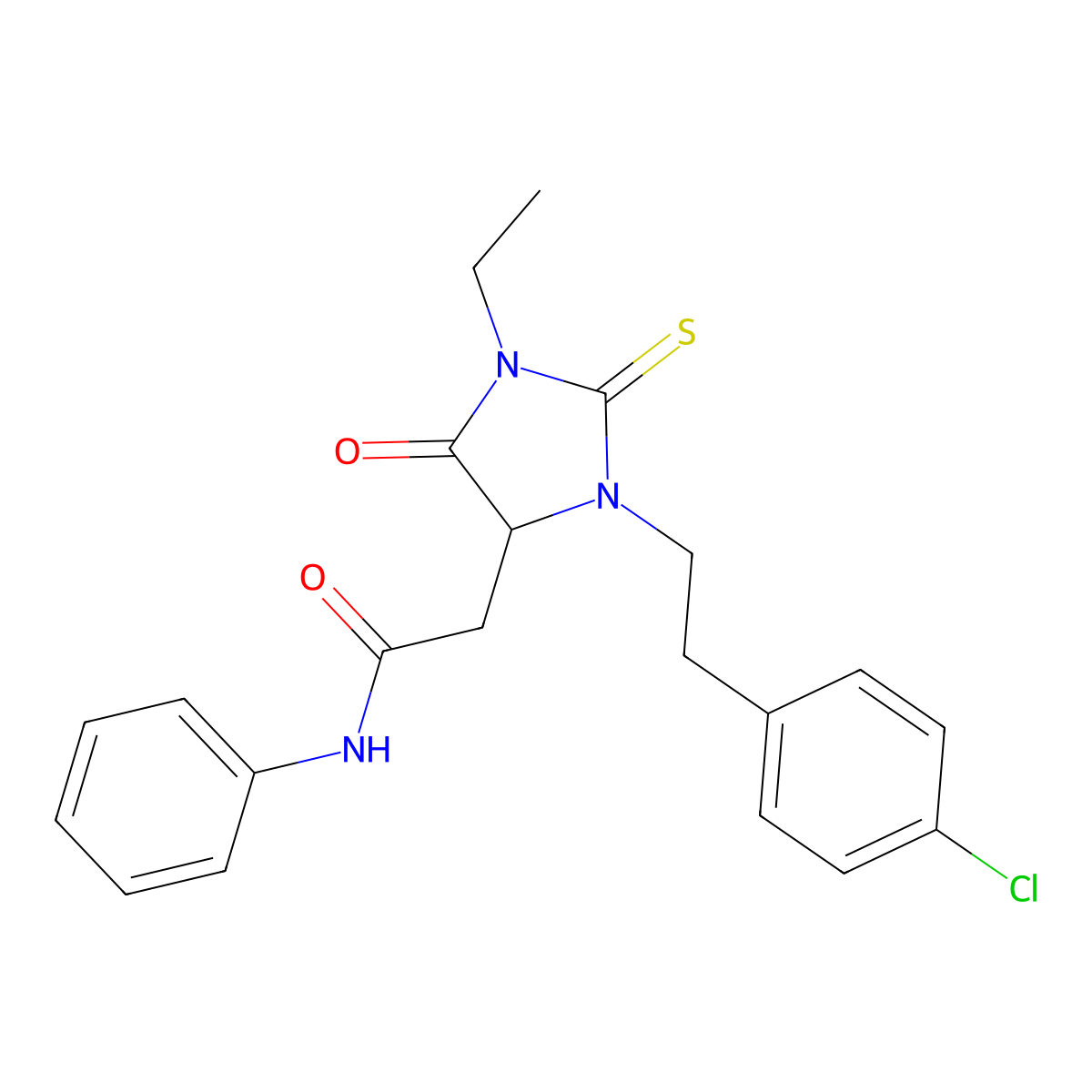 2-[3-[2-(4-chlorophenyl)ethyl]-1-ethyl-5-oxo-2-sulfanylideneimidazolidin-4-yl]-N-phenylacetamide molecular structure, CAS 473573-98-7