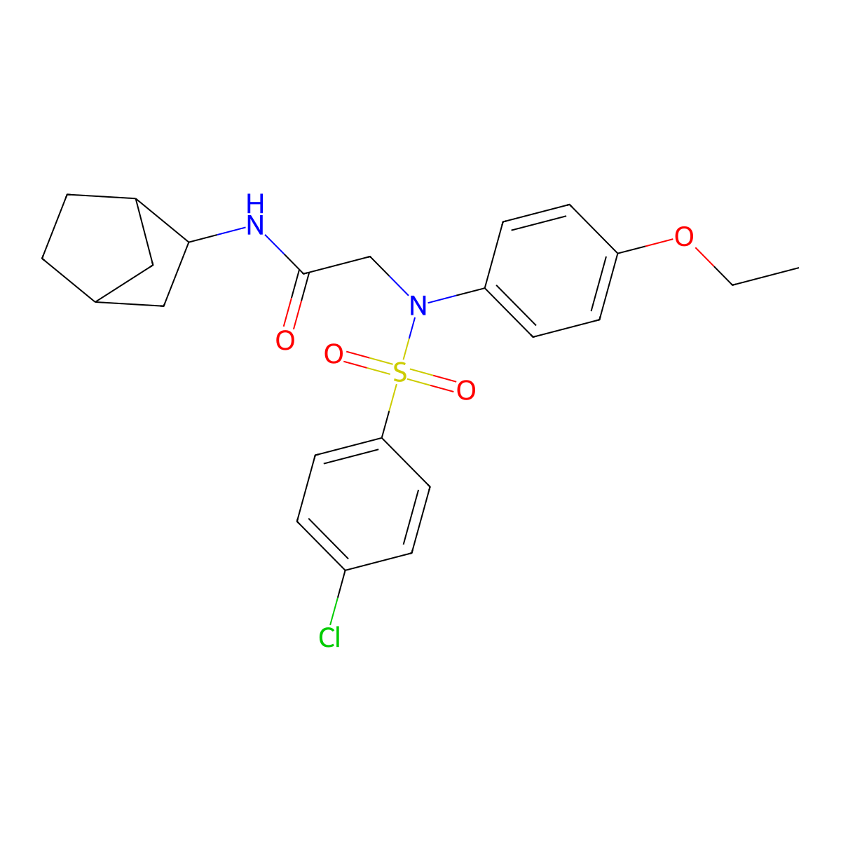 N-(3-bicyclo[2.2.1]heptanyl)-2-(N-(4-chlorophenyl)sulfonyl-4-ethoxyanilino)acetamide molecular structure, CAS 473574-02-6