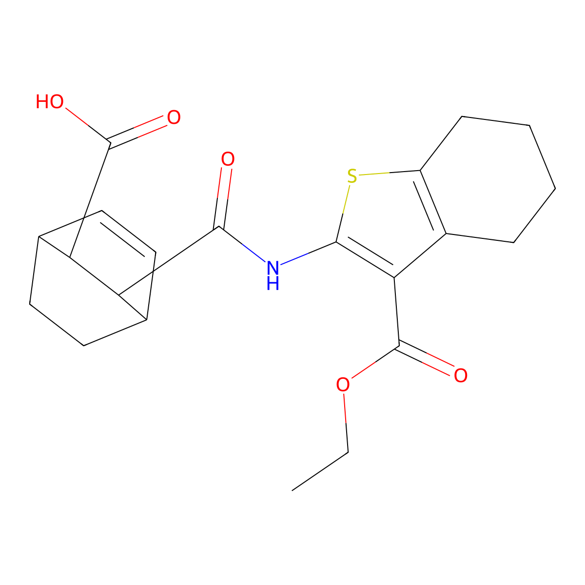 3-({[3-(Ethoxycarbonyl)-4,5,6,7-tetrahydro-1-benzothien-2-yl]amino}carbonyl)bicyclo[2.2.2]oct-5-ene-2-carboxylic acid molecular structure, CAS 473574-19-5