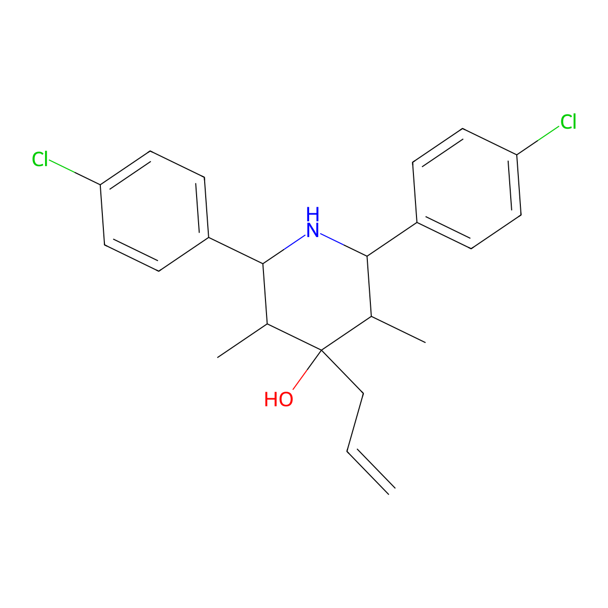 4-Allyl-2,6-bis(4-chlorophenyl)-3,5-dimethyl-4-piperidinol molecular structure, CAS 473574-97-9