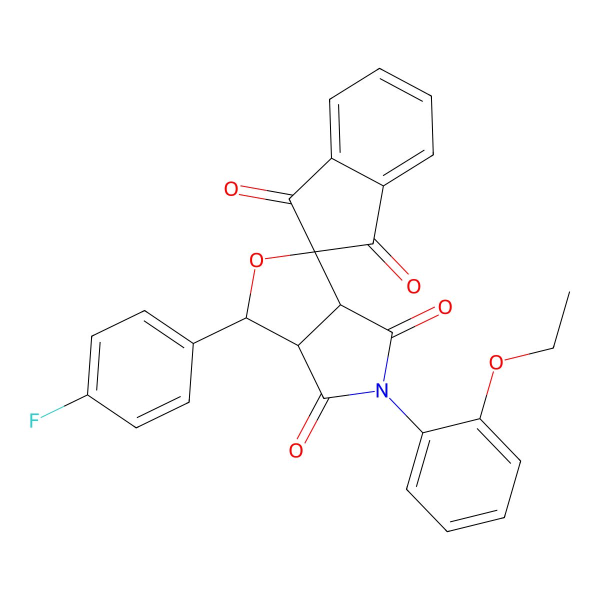 5-(2-ethoxyphenyl)-1-(4-fluorophenyl)spiro[3a,6a-dihydro-1H-furo[3,4-c]pyrrole-3,2'-indene]-1',3',4,6-tetrone molecular structure, CAS 473576-62-4