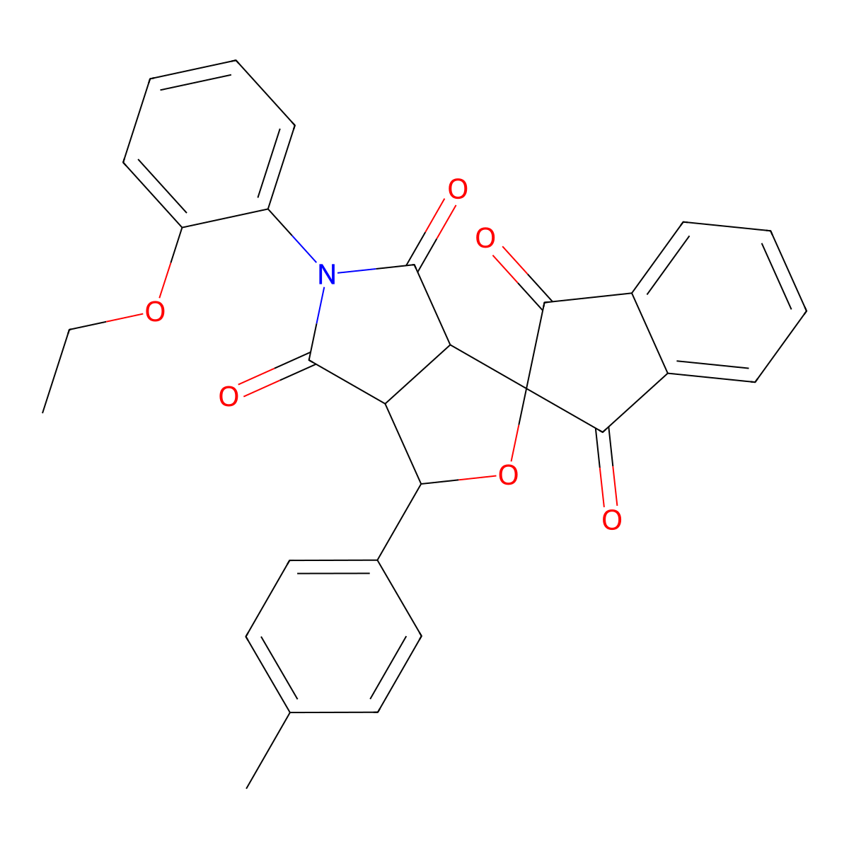 5-(2-ethoxyphenyl)-3-(4-methylphenyl)-3a,6a-dihydrospiro[furo[3,4-c]pyrrole-1,2'-indene]-1',3',4,6(3H,5H)-tetrone molecular structure, CAS 473576-75-9