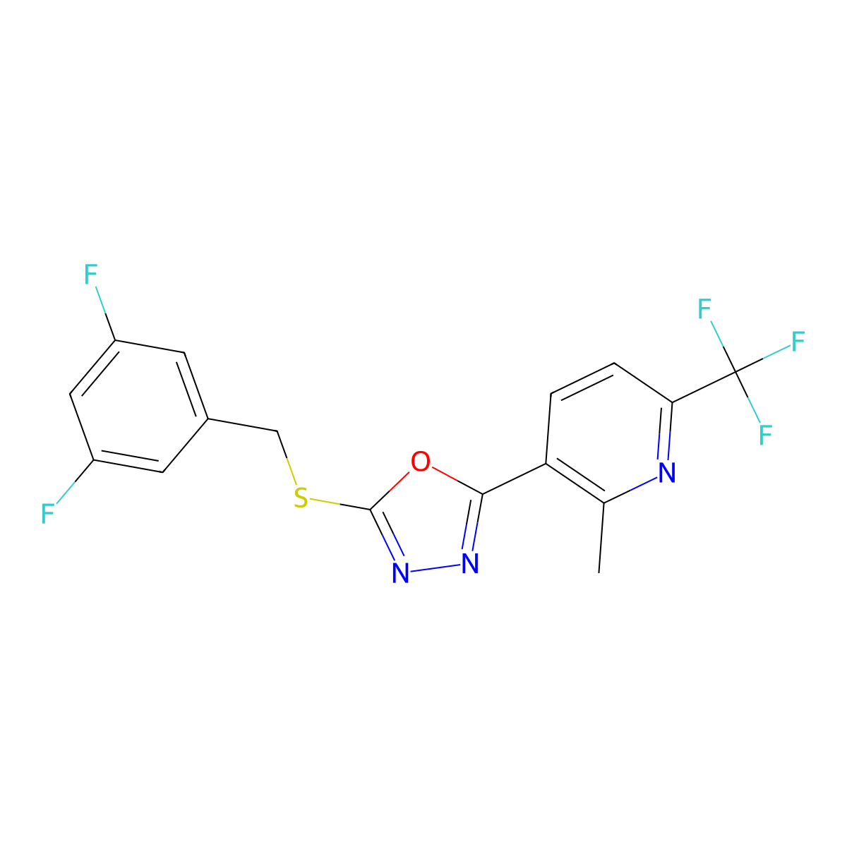 3-(5-{[(3,5-Difluorophenyl)methyl]sulfanyl}-1,3,4-oxadiazol-2-yl)-2-methyl-6-(trifluoromethyl)pyridine molecular structure, CAS 4736-98-5