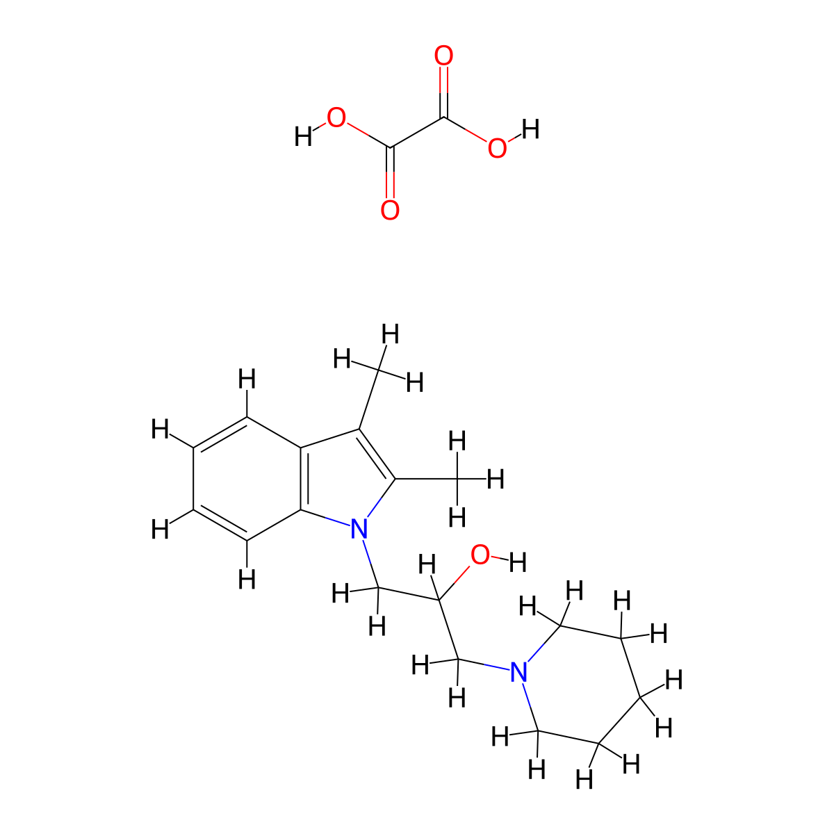1-(2,3-dimethyl-1H-indol-1-yl)-3-(piperidin-1-yl)propan-2-ol oxalate molecular structure, CAS 473702-80-6