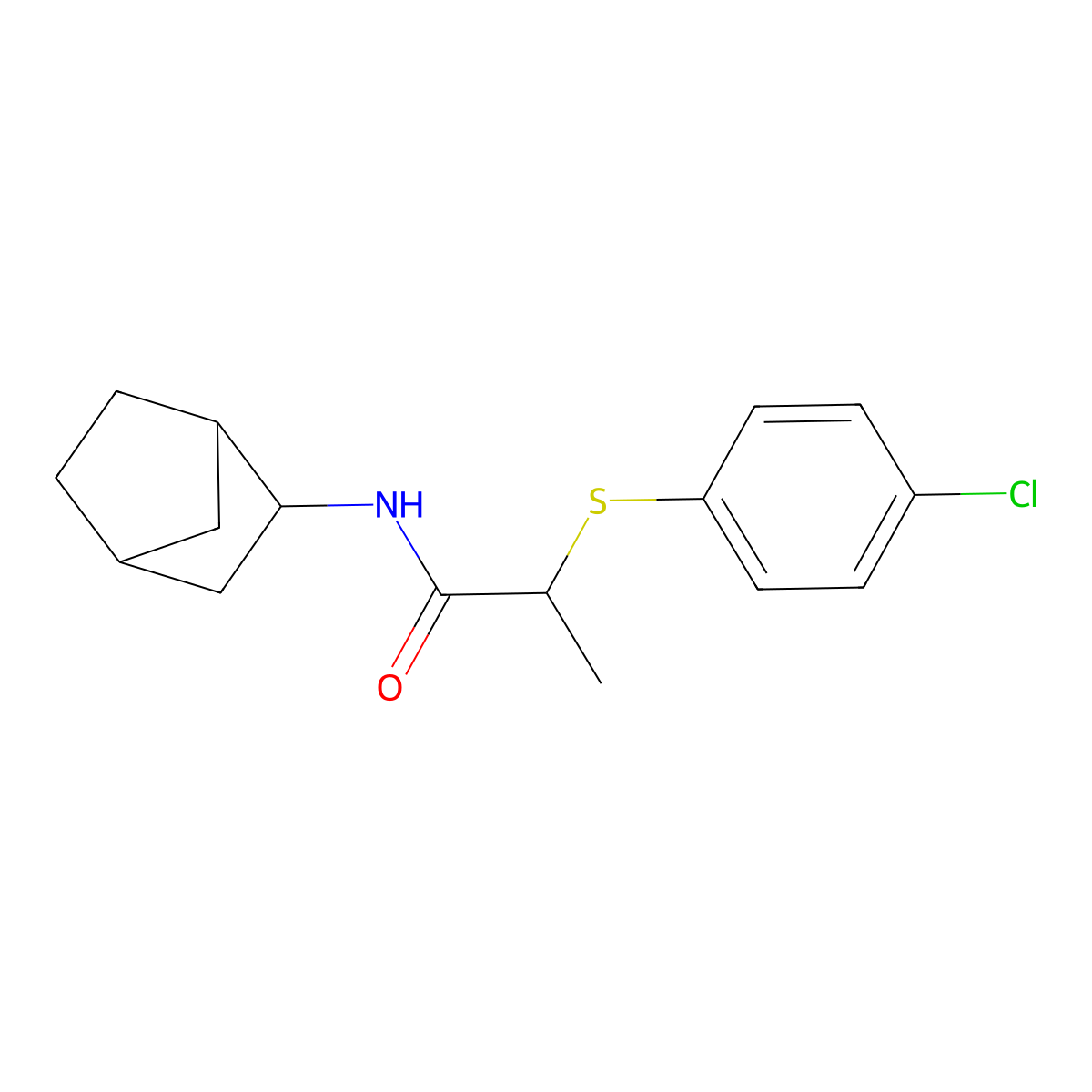 N-(3-bicyclo[2.2.1]heptanyl)-2-(4-chlorophenyl)sulfanylpropanamide molecular structure, CAS 473703-76-3