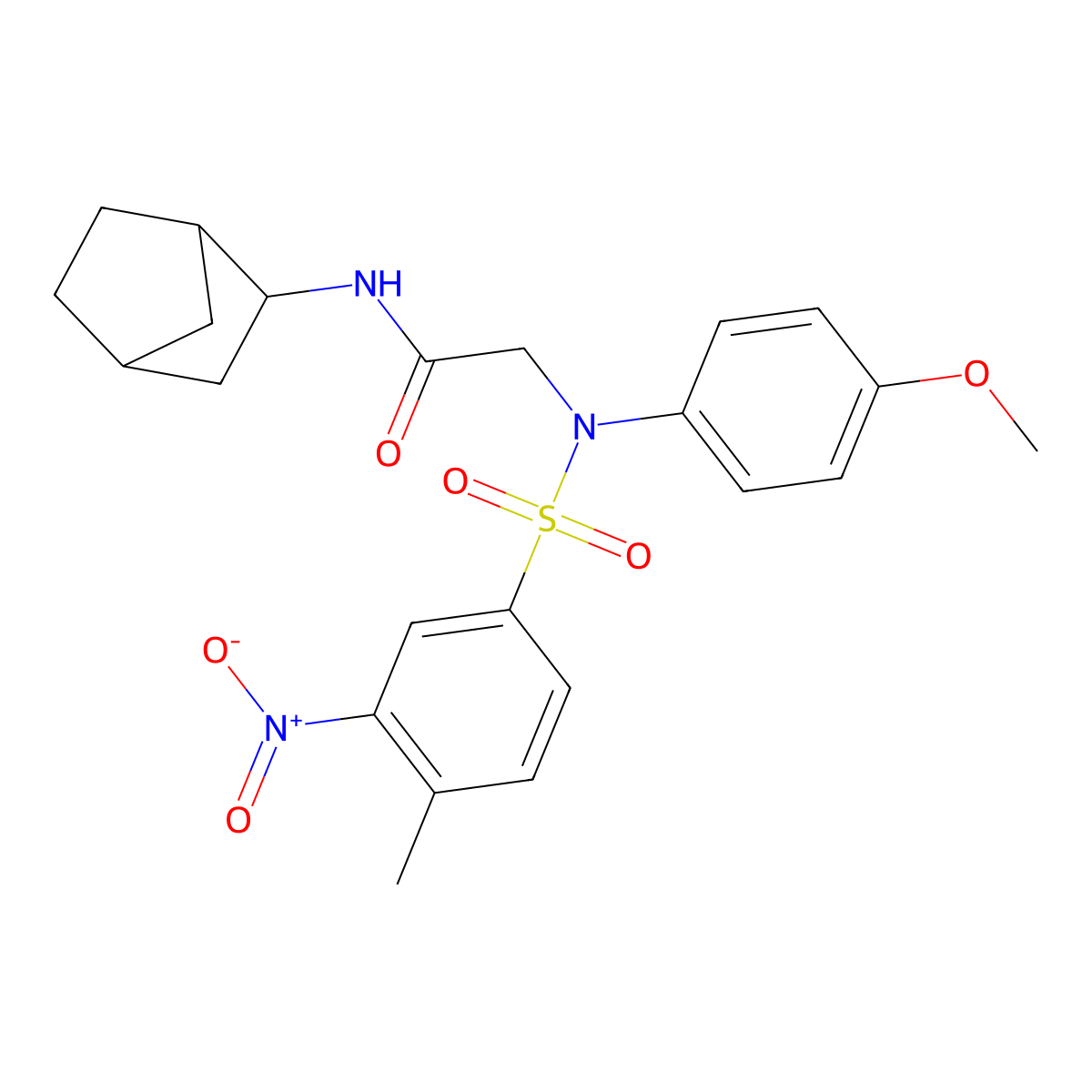 N-Bicyclo[2.2.1]hept-2-yl-2-[(4-methoxy-phenyl)-(4-methyl-3-nitro-benzenesulfonyl)-amino]-acetamide molecular structure, CAS 473703-98-9