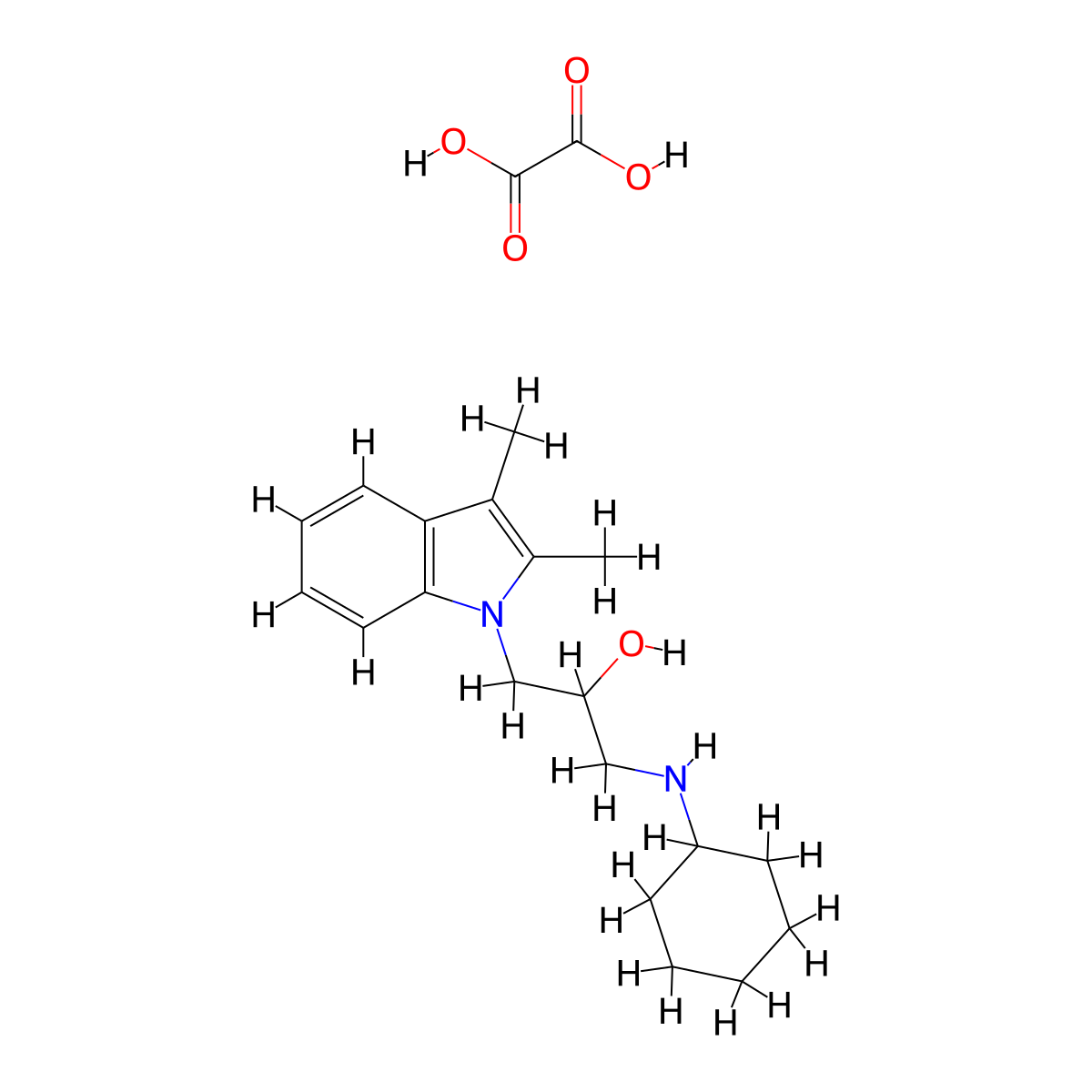 1-(cyclohexylamino)-3-(2,3-dimethyl-1H-indol-1-yl)propan-2-ol oxalate molecular structure, CAS 473704-54-0