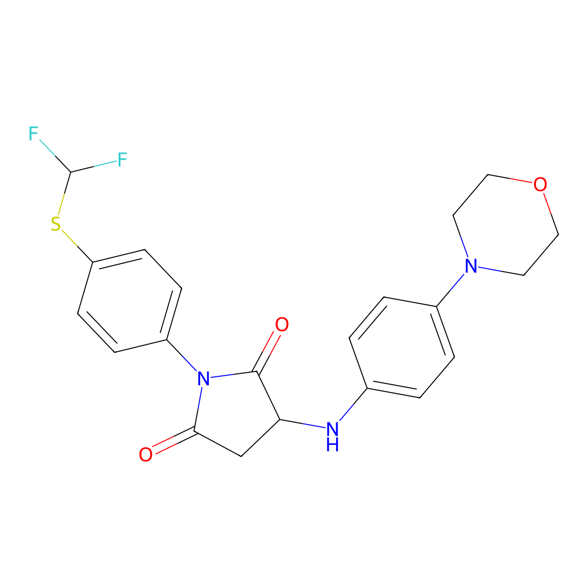 1-{4-[(Difluoromethyl)sulfanyl]phenyl}-3-{[4-(morpholin-4-yl)phenyl]amino}pyrrolidine-2,5-dione molecular structure, CAS 473705-02-1