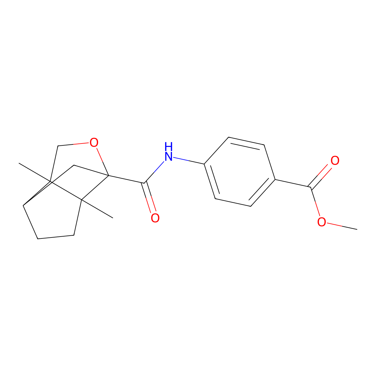 methyl 4-(3a,6a-dimethylhexahydro-1H-1,4-methanocyclopenta[c]furan-1-carboxamido)benzoate molecular structure, CAS 473707-58-3