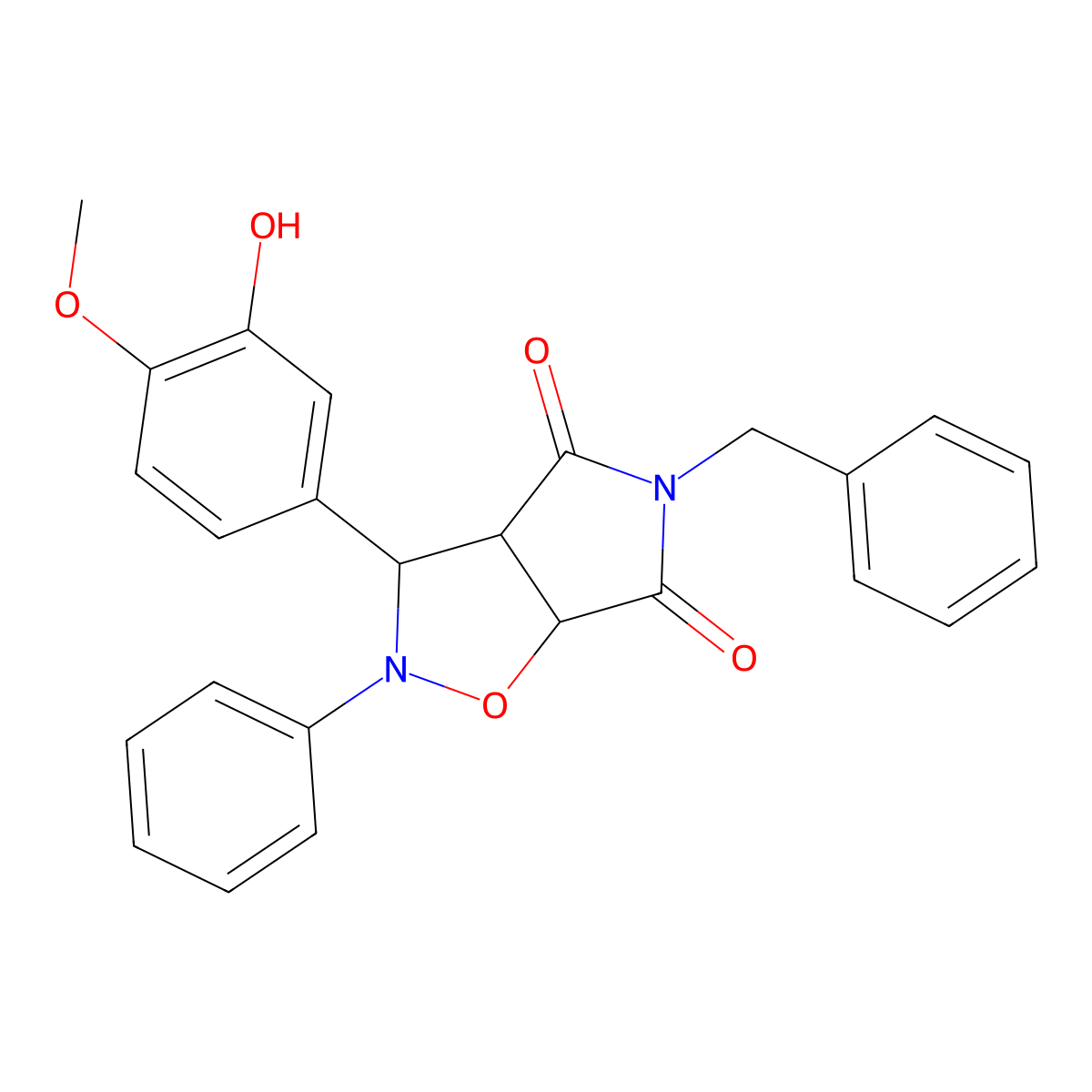 5-benzyl-3-(3-hydroxy-4-methoxyphenyl)-2-phenyldihydro-2H-pyrrolo[3,4-d]isoxazole-4,6(5H,6aH)-dione molecular structure, CAS 473707-83-4
