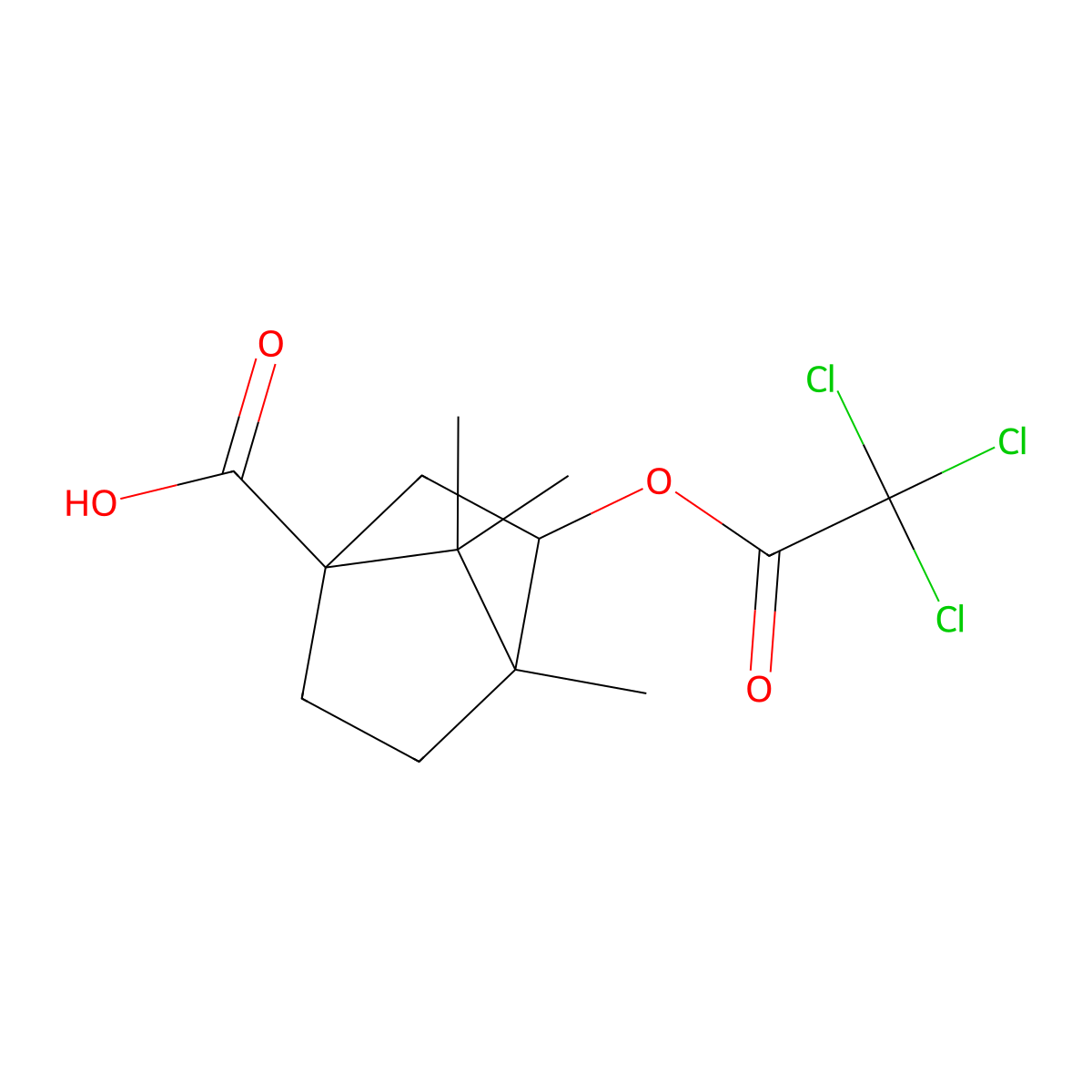 4,7,7-Trimethyl-3-[(trichloroacetyl)oxy]bicyclo[2.2.1]heptane-1-carboxylic acid molecular structure, CAS 473707-85-6