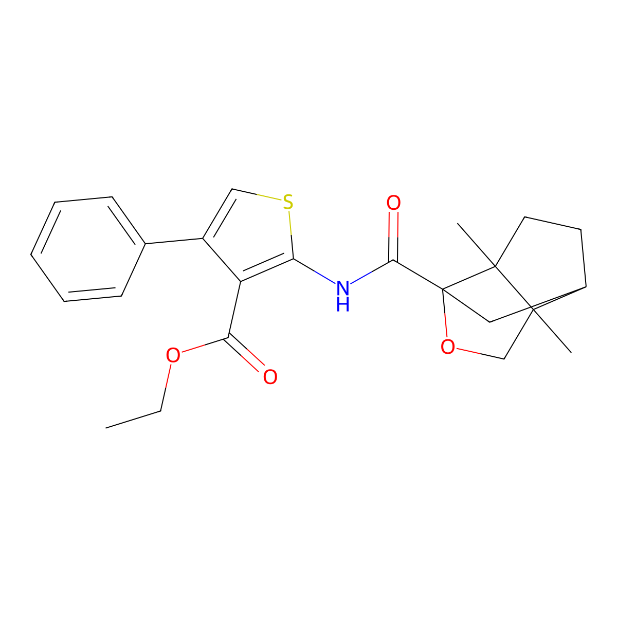 ethyl 2-(3a,6a-dimethylhexahydro-1H-1,4-methanocyclopenta[c]furan-1-carboxamido)-4-phenylthiophene-3-carboxylate molecular structure, CAS 473707-89-0